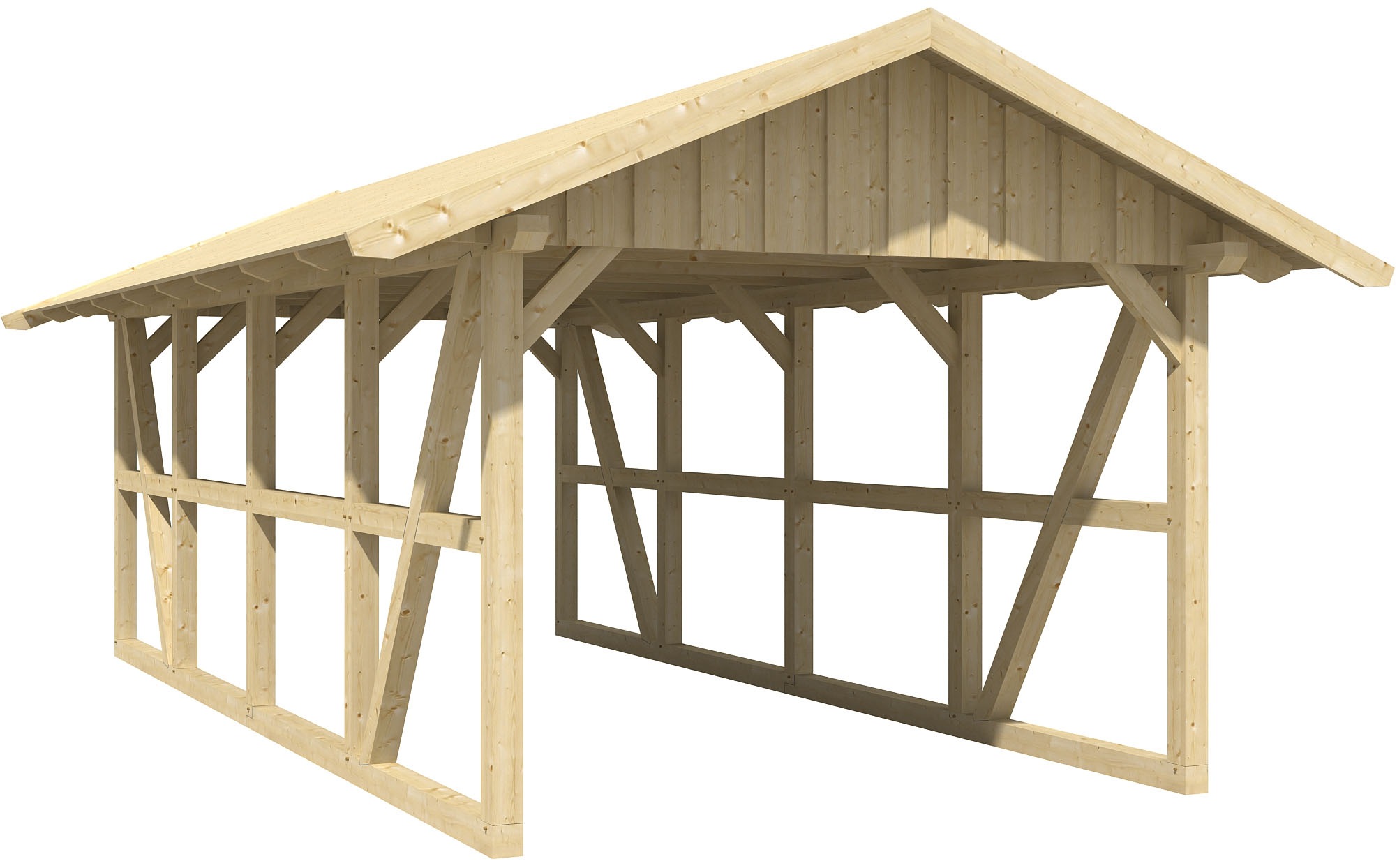 Skanholz Einzelcarport "Schwarzwald", KVH-Fichte, 300 cm, Nussbaum, mit Dachschalung