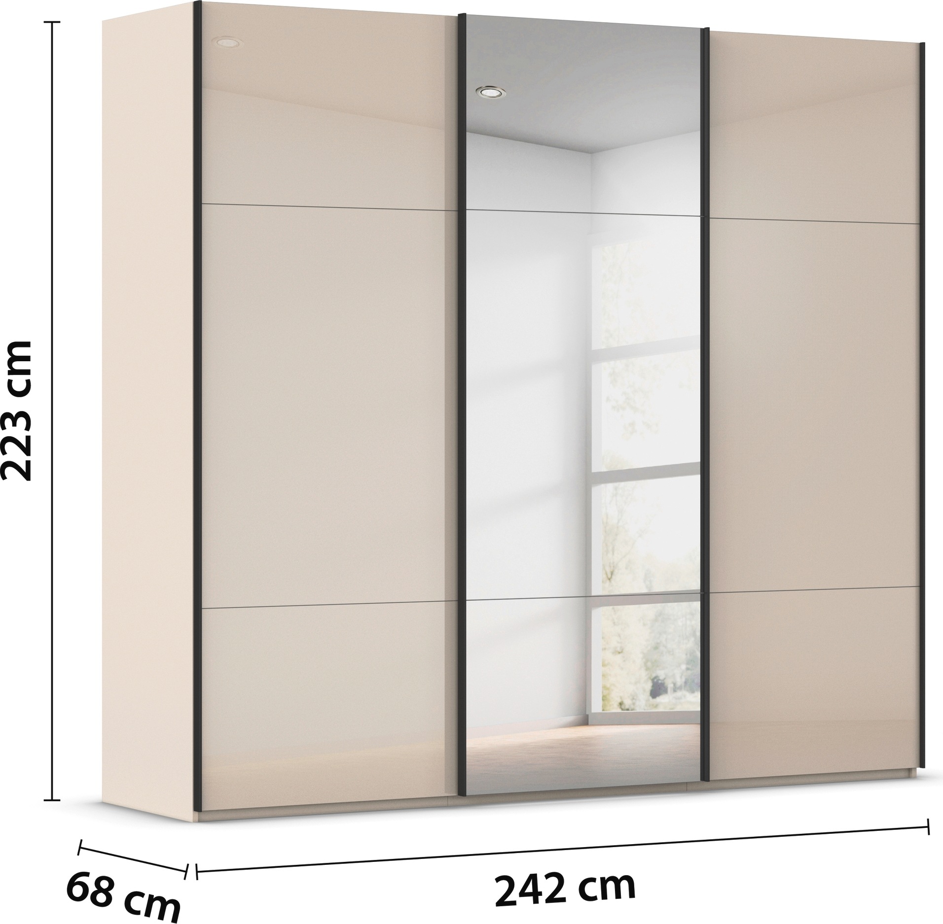 rauch Schwebetürenschrank »Kleiderschrank Schrank Garderobe Schlafzimmerschrank CONTIDO«, (in 3 verschiedenen Ausstattungen BASIC/CLASSIC/PREMIUM), aus hochwertigem Material in 6 Breiten 2 Griff-Farben MADE IN GERMANY