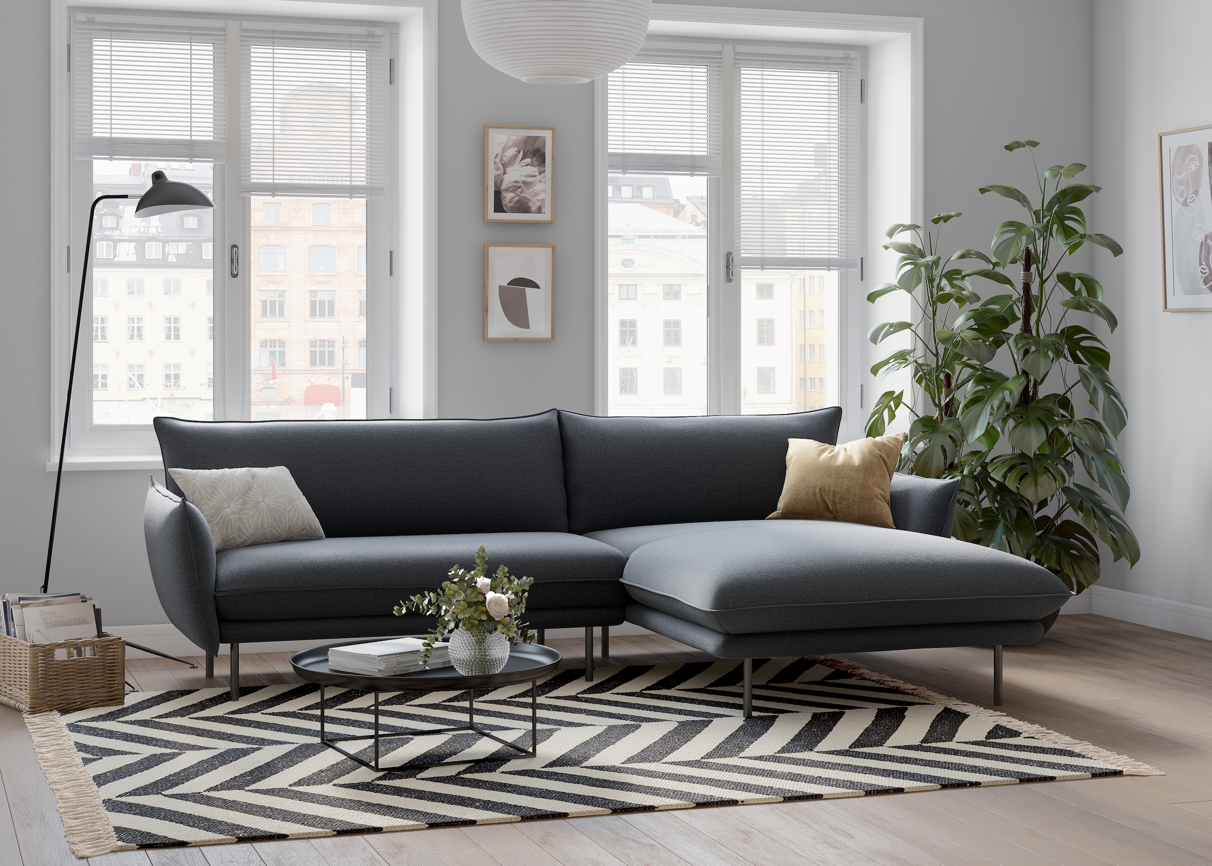 OTTO home Ecksofa "Stine L-Form" Besonderes Design durch Kissenoptik und Keder