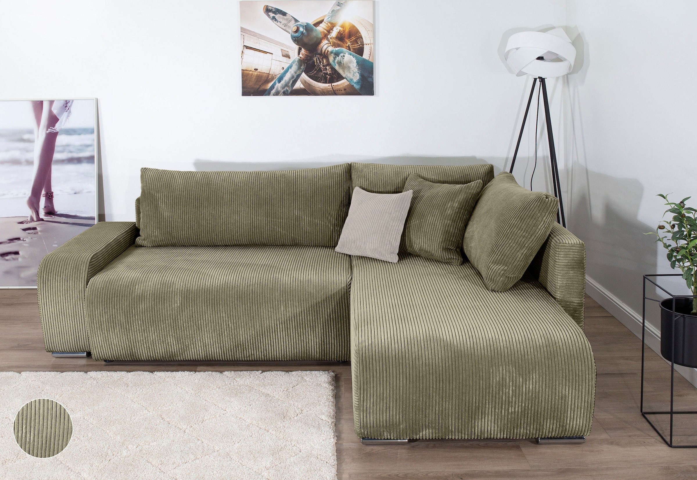 COLLECTION AB "Poppy L-Form, B: 227 cm" Schlaffunktion, Bettkasten & 1 Zierkissen