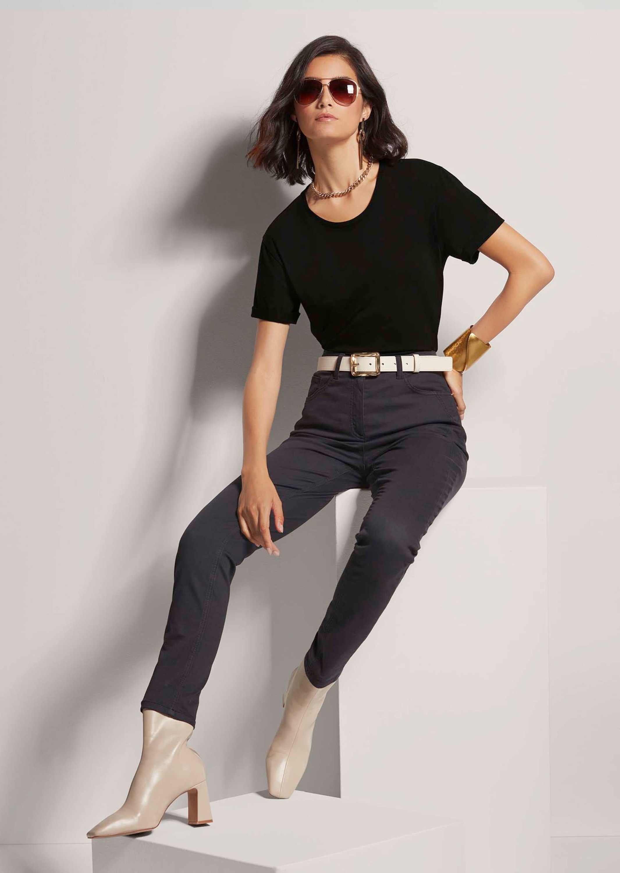 MADELEINE Kurzarmshirt »Shirt Hahnentritt-Shirt mit Rundhals, Kurzarm«