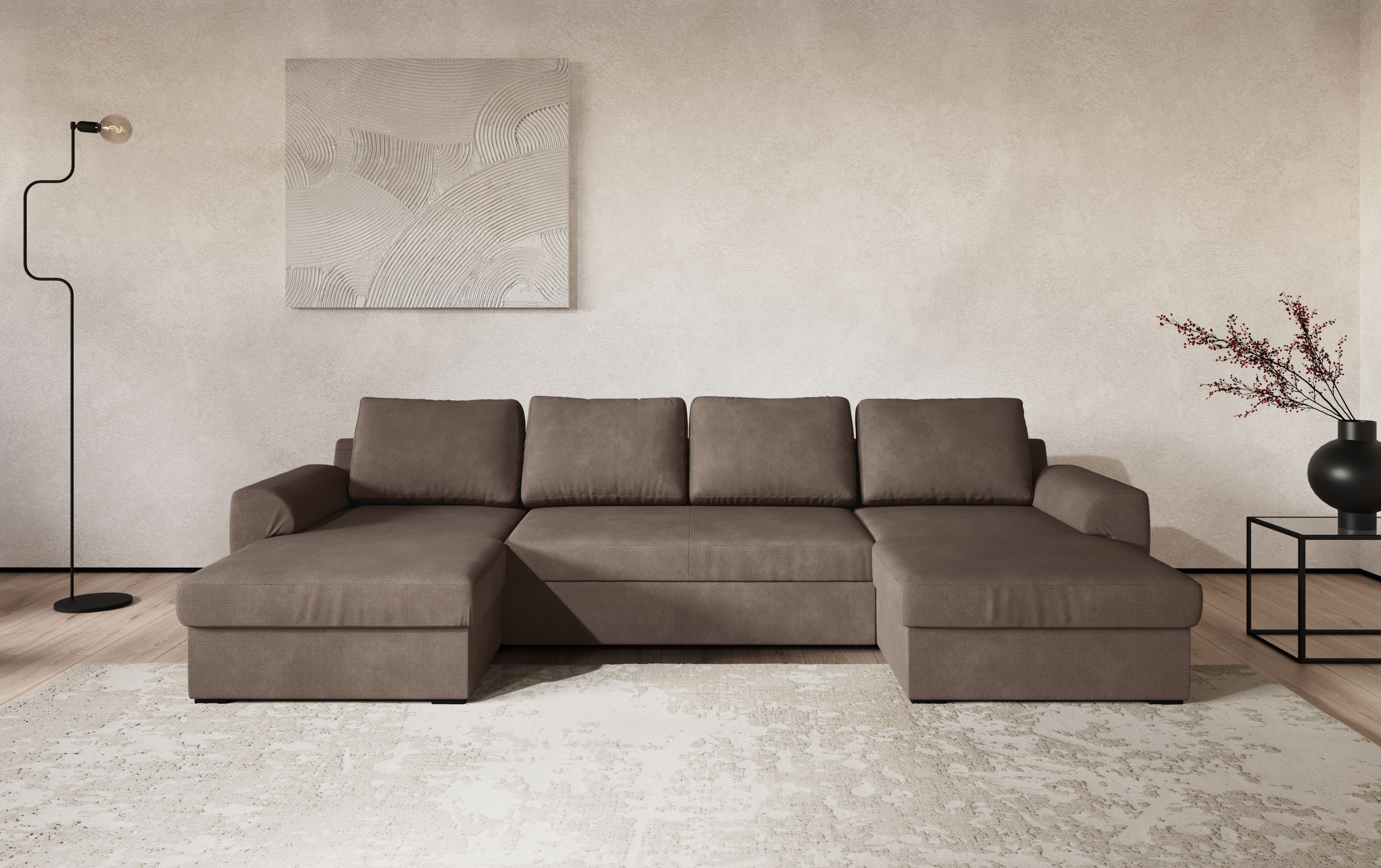 COTTA Wohnlandschaft "Drift U-Form Recamiere, Breite 327 cm" optional auch mit Schlaffunktion, Wellenunterfederung