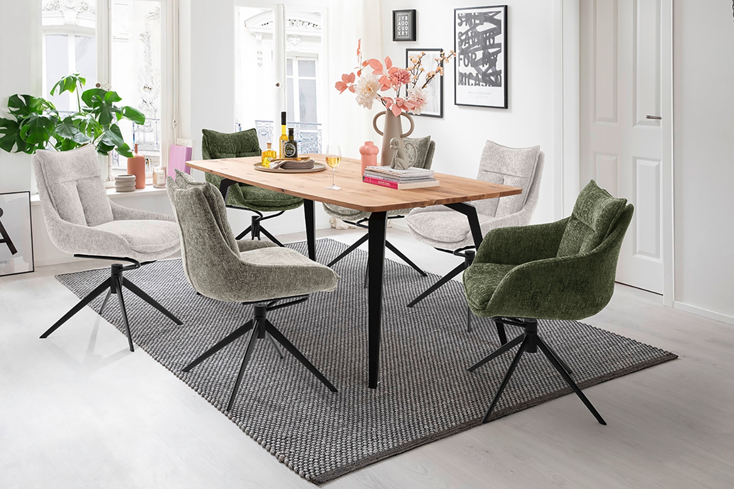 MCA furniture Esszimmerstuhl, Strukturstoff, (2er-Set), drehbar 360°, Dreh- & Schwingfunktion, Belastbarkeit 120 kg
