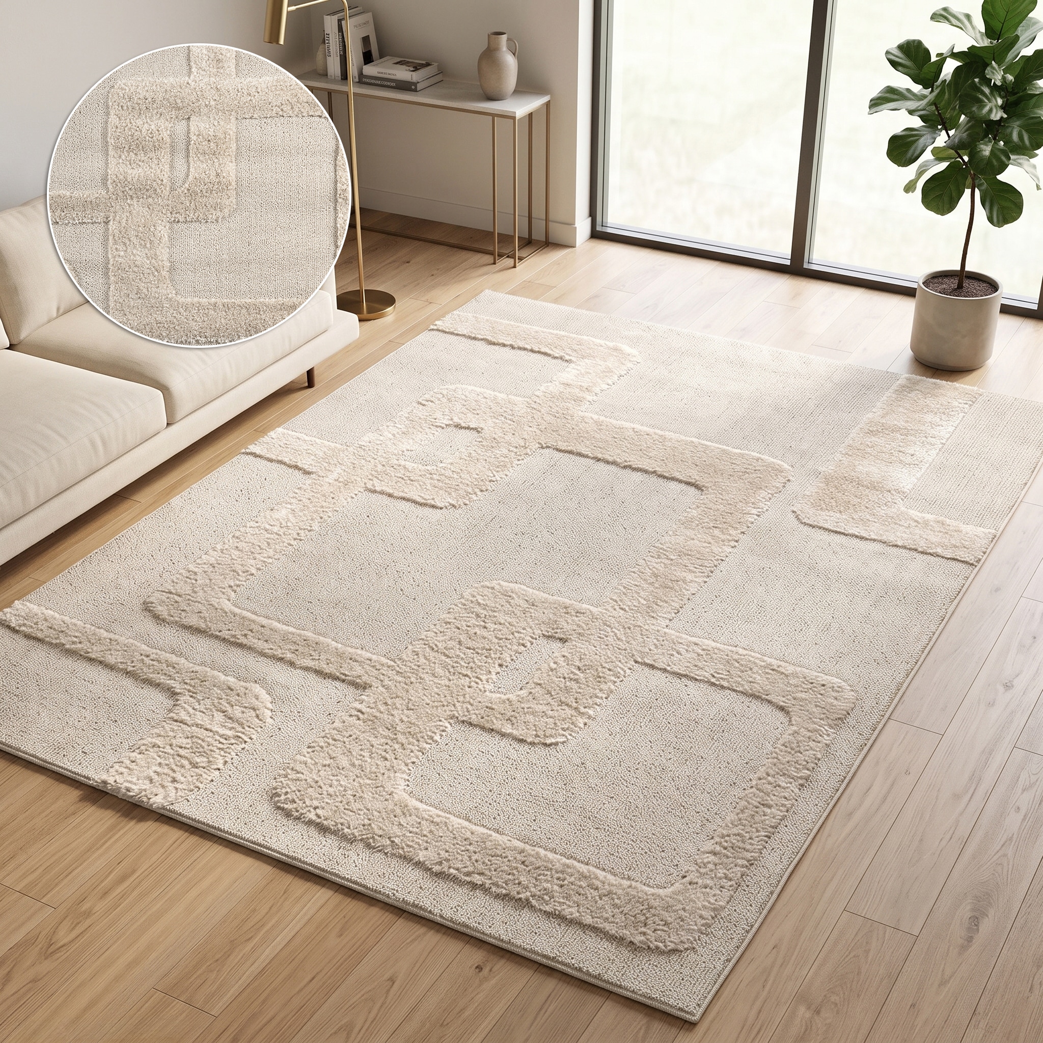 OTTO home Teppich "Modea, geometrisches Muster, 3D" rechteckig 20 mm Höhe Ton-in-Ton, Hoch-Tief, weich, Wohnzimmer, Schlafzimmer