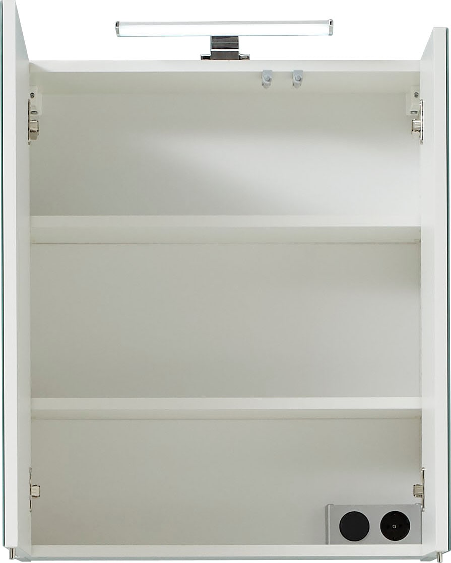 Saphir Spiegelschrank »Quickset Badezimmer-Spiegelschrank inkl LED-Aufsatzleuchte«, 60 cm breit, inkl. Türdämpfer, 2 Spiegeltüren, mit Steckdose