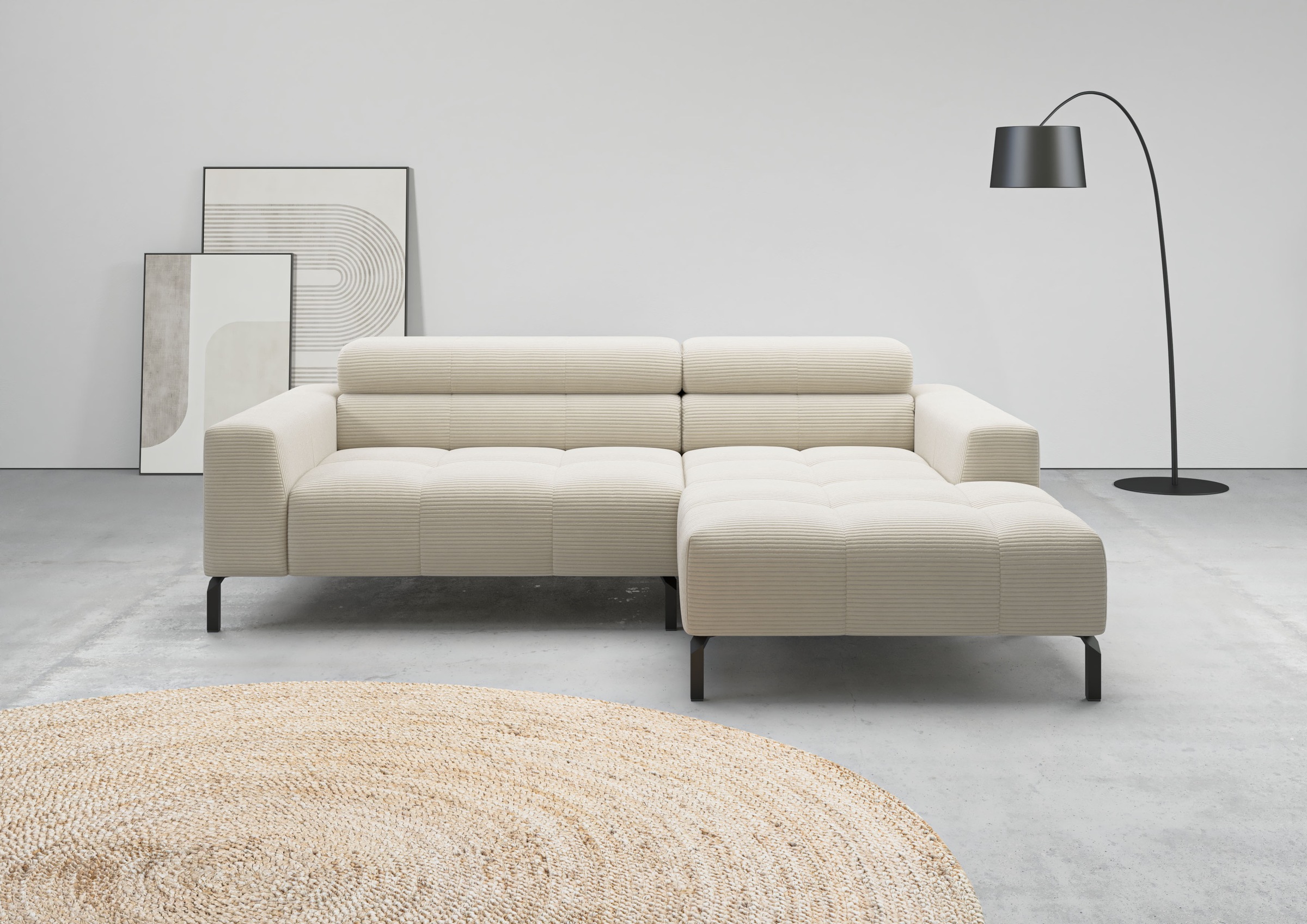 Ecksofa HOME AFFAIRE, B:223cm H:71cm T:179cmnature, 88% Polyester, 12% Polyacryl, Wohnzimmer, Sofas, "Ecksofa Claya, L-Form, Kopfteilverstellung,