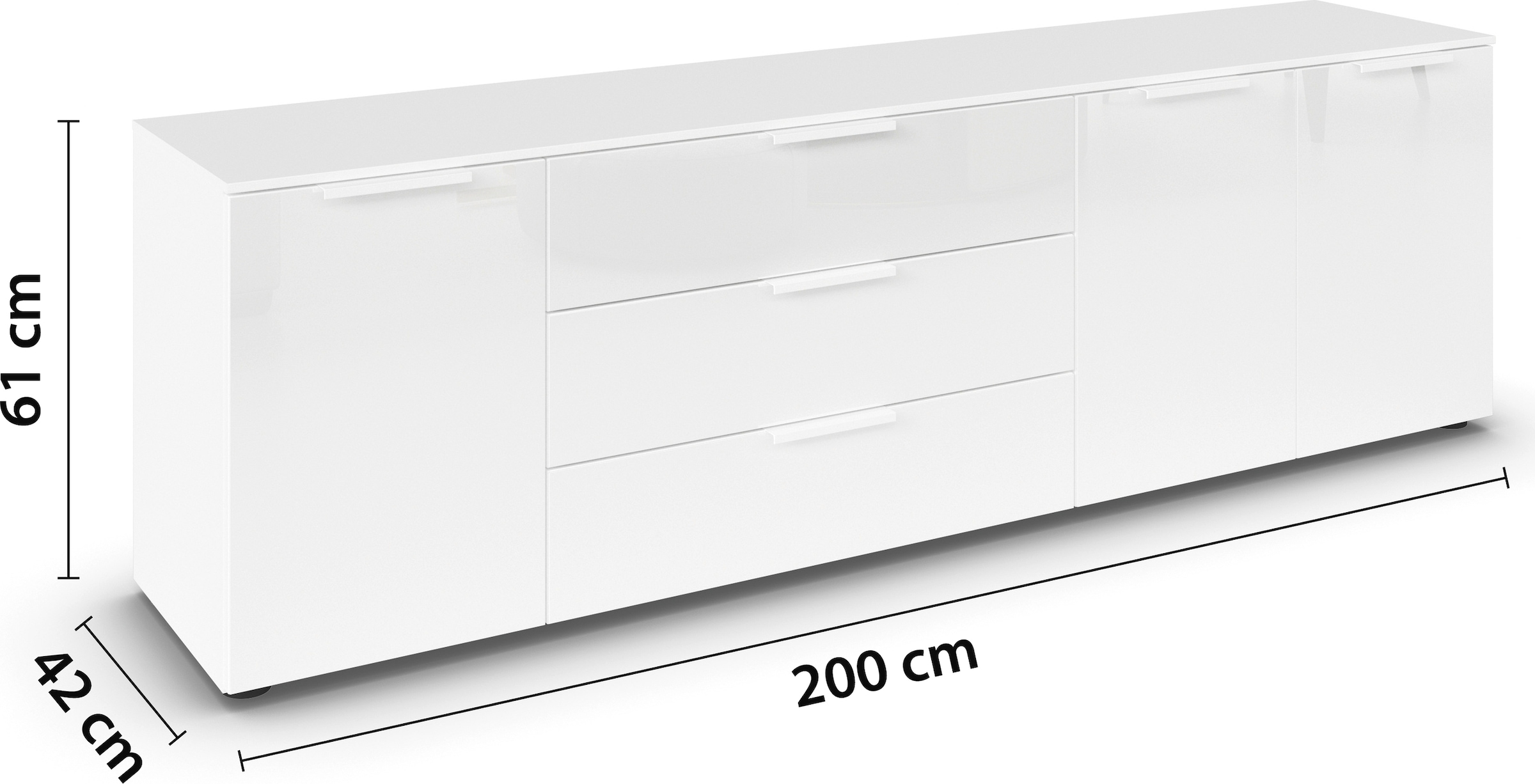 rauch Kombikommode »Kommode Türkommode Sideboard Kombikommode FLIPP mit Glasfront«, (Breite 200 cm mit 2 Einlegeböden), 3-türig mit 3 Schubladen und Soft-Close-Funktion sowie Glasfront