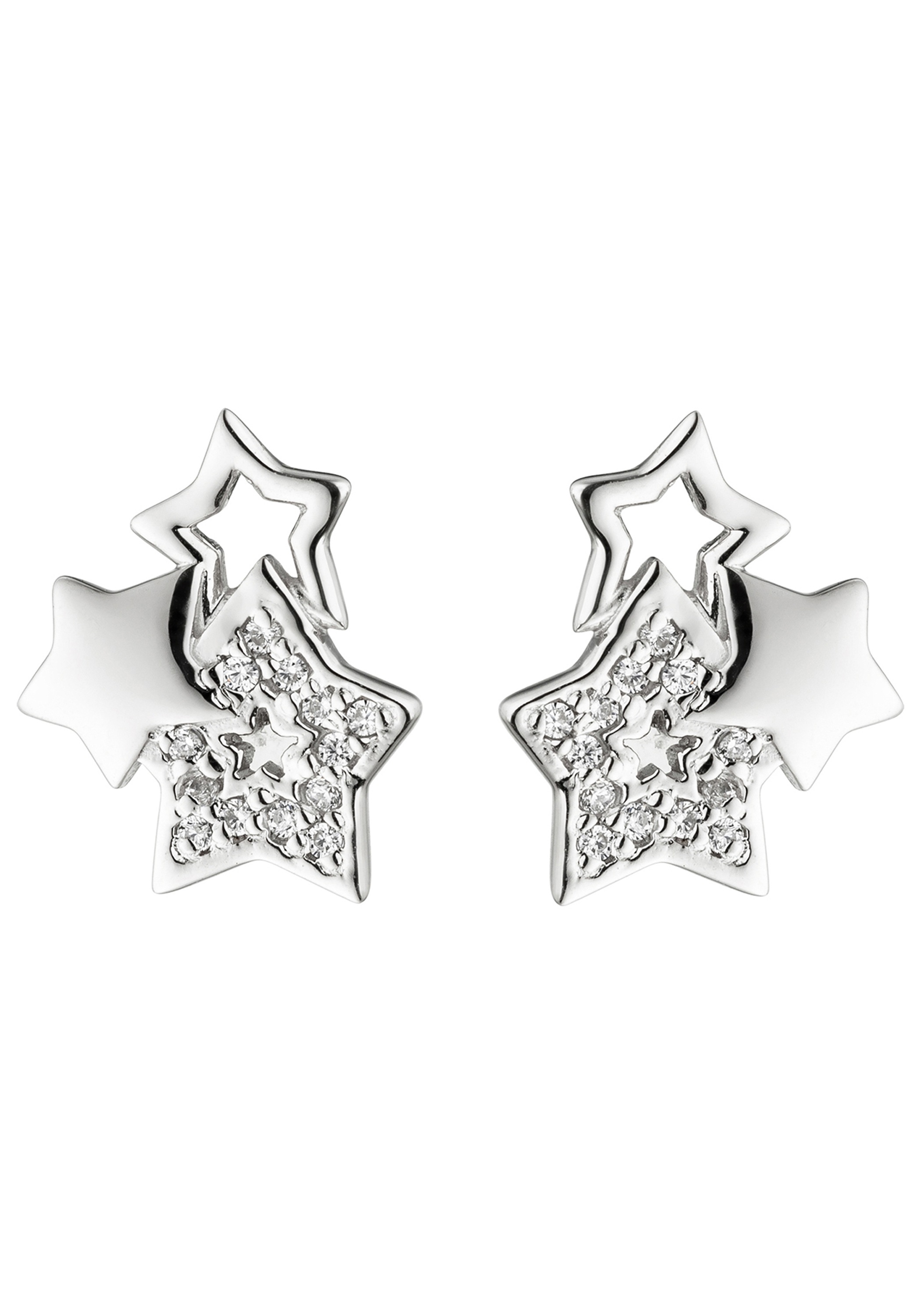 JOBO Paar Ohrstecker »Sterne« 925 Silber mit 26 Zirkonia