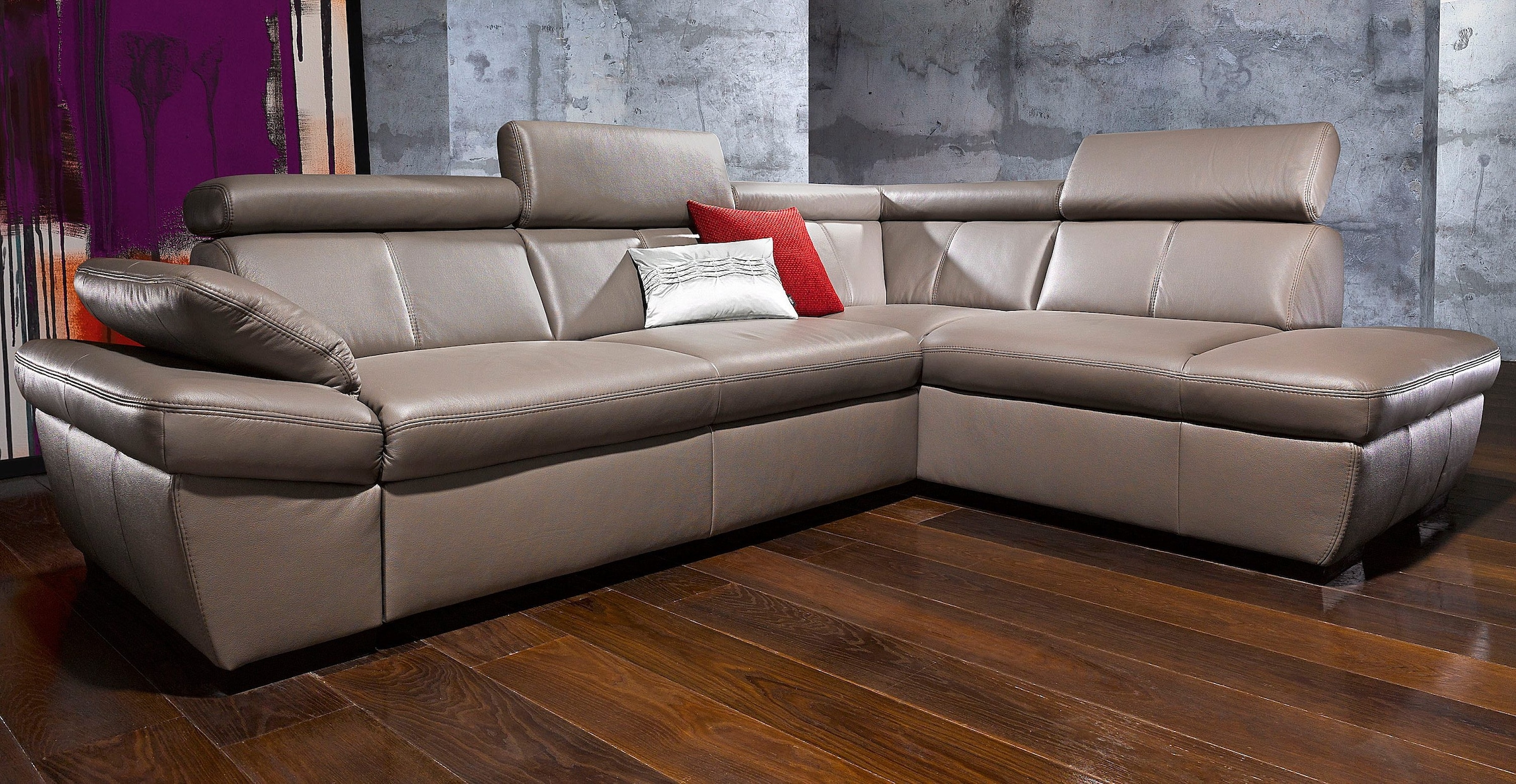 exxpo - sofa fashion Ecksofa »Salerno, klassisch modernes Funktionssofa, hoher Sitzkomfort, L-Form«, inkl. Kopf- und Armteilverstellung, wahlweise mit Bettfunktion