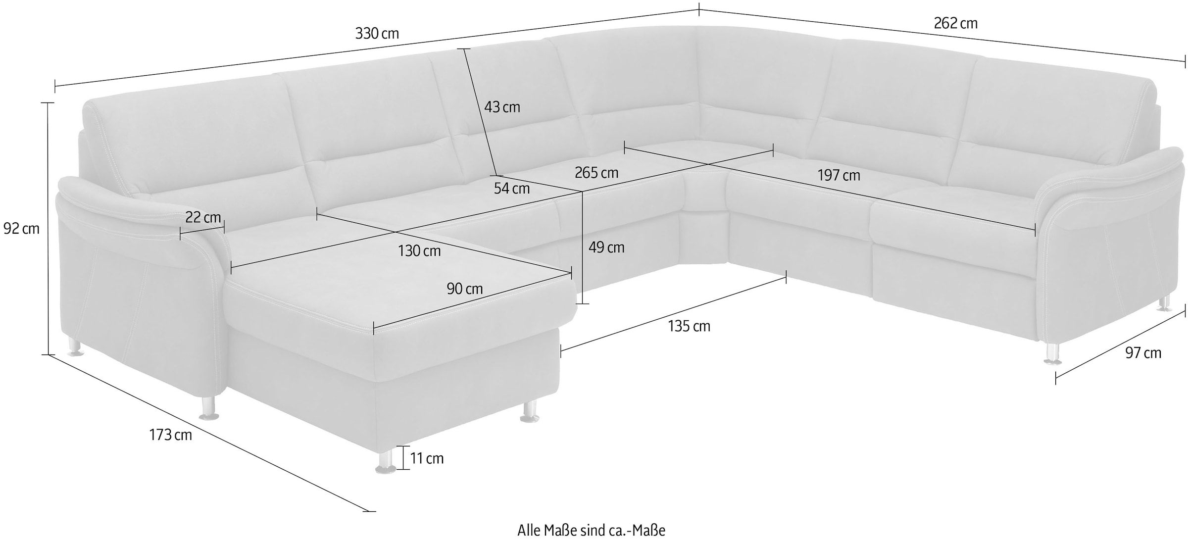 Die PlanBar Wohnlandschaft »ZE-EM16033 U-Form, Breite 330 cm« wahlweise mit Kopfstützen und Bettfunktion