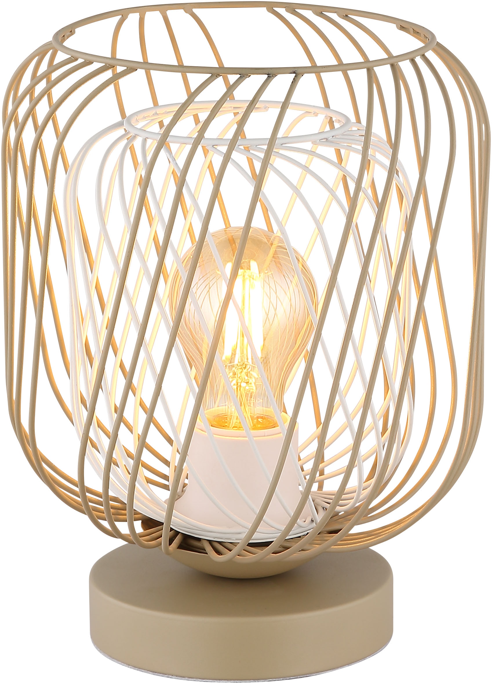 GLOBO LIGHTING Tischleuchte »DICHTI«, Leuchtmittel E27 | ohne Leuchtmittel, Tischlampe/sandfarben/Metallgeflecht/Wohnzimmer/Schlafzimmer