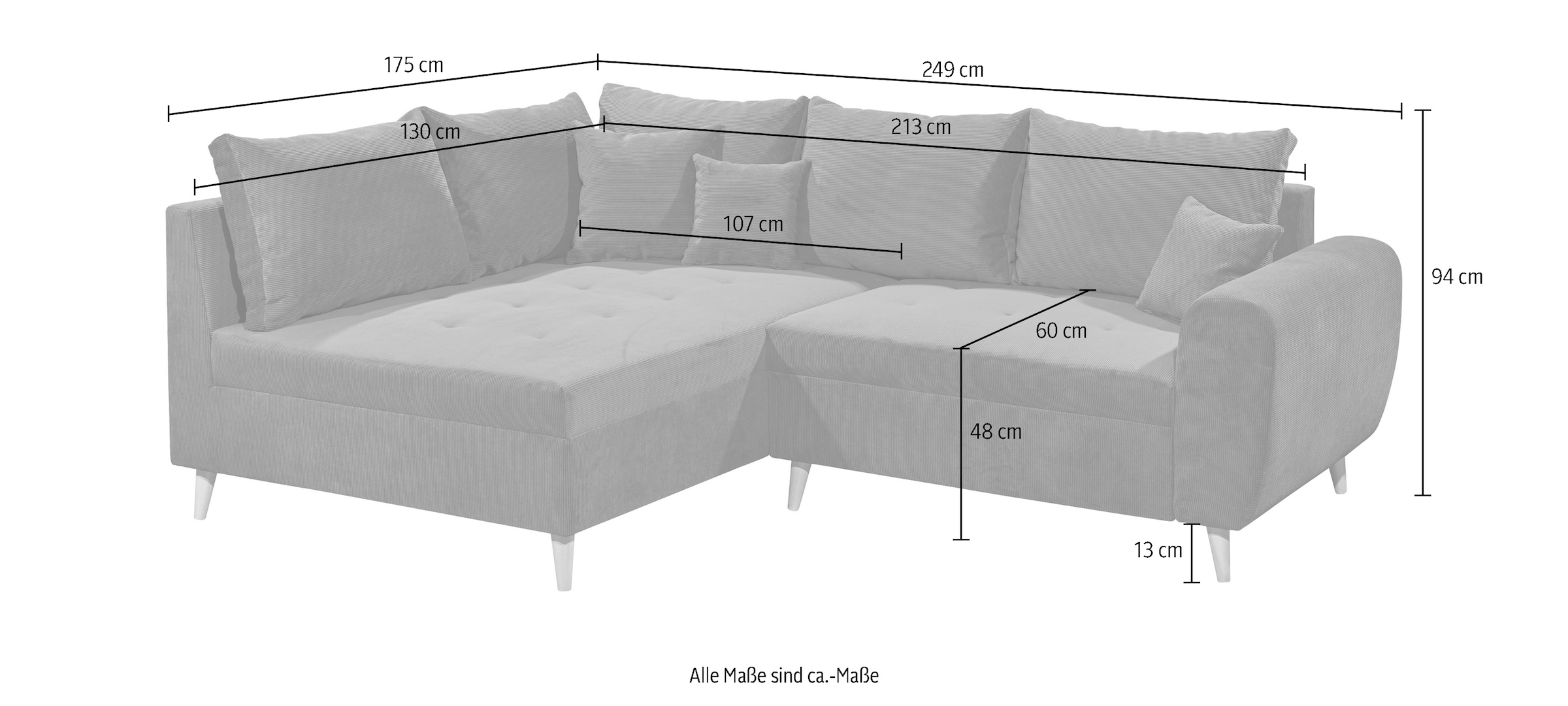 ED EXCITING DESIGN Ecksofa »Calanda L-Form«, mit Hocker, frei im Raum stellbar, Rücken- und Zierkissen