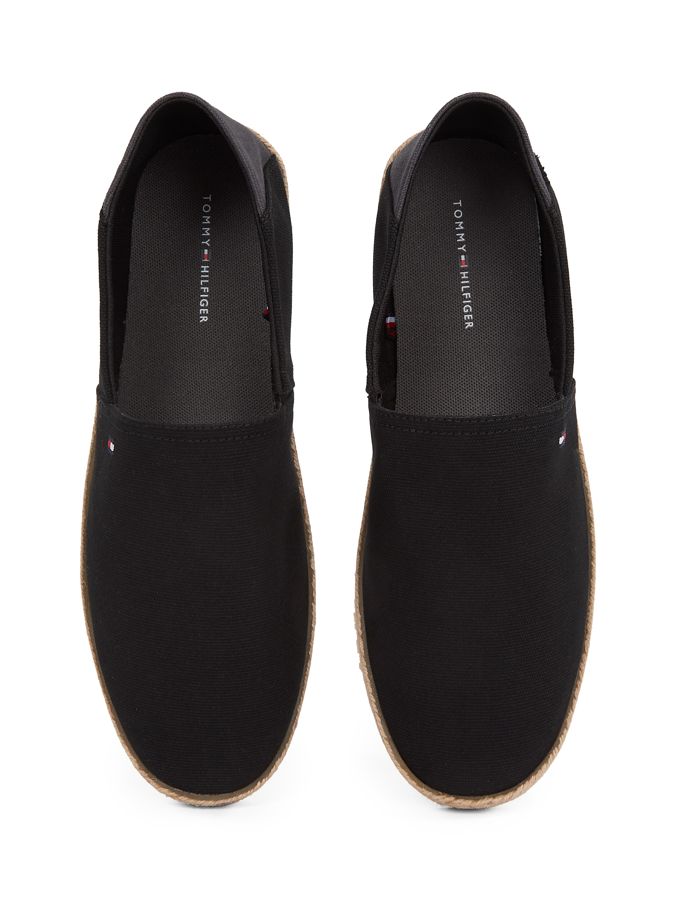 Tommy Hilfiger Slipper »HILFIGER ESPADRILLE CORE TEXTILE«, Schlupfschuh, Espadrilles, Sommerschuh, Kontrastbesatz an der Ferse