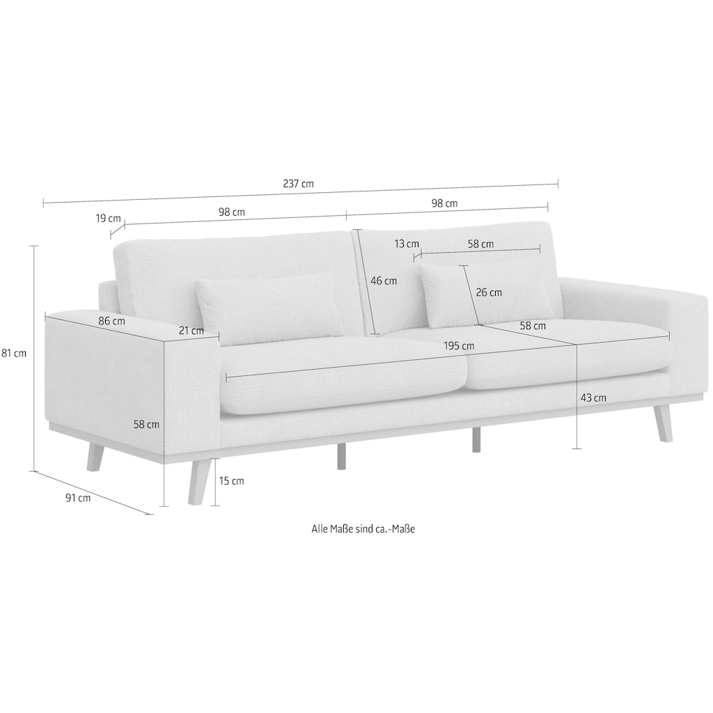 Home affaire 3-Sitzer »Torino  B/T/H: 237/91/81 cm«, mit edlem Holzrahmen, incl. Zierkissen, auch in Bouclé