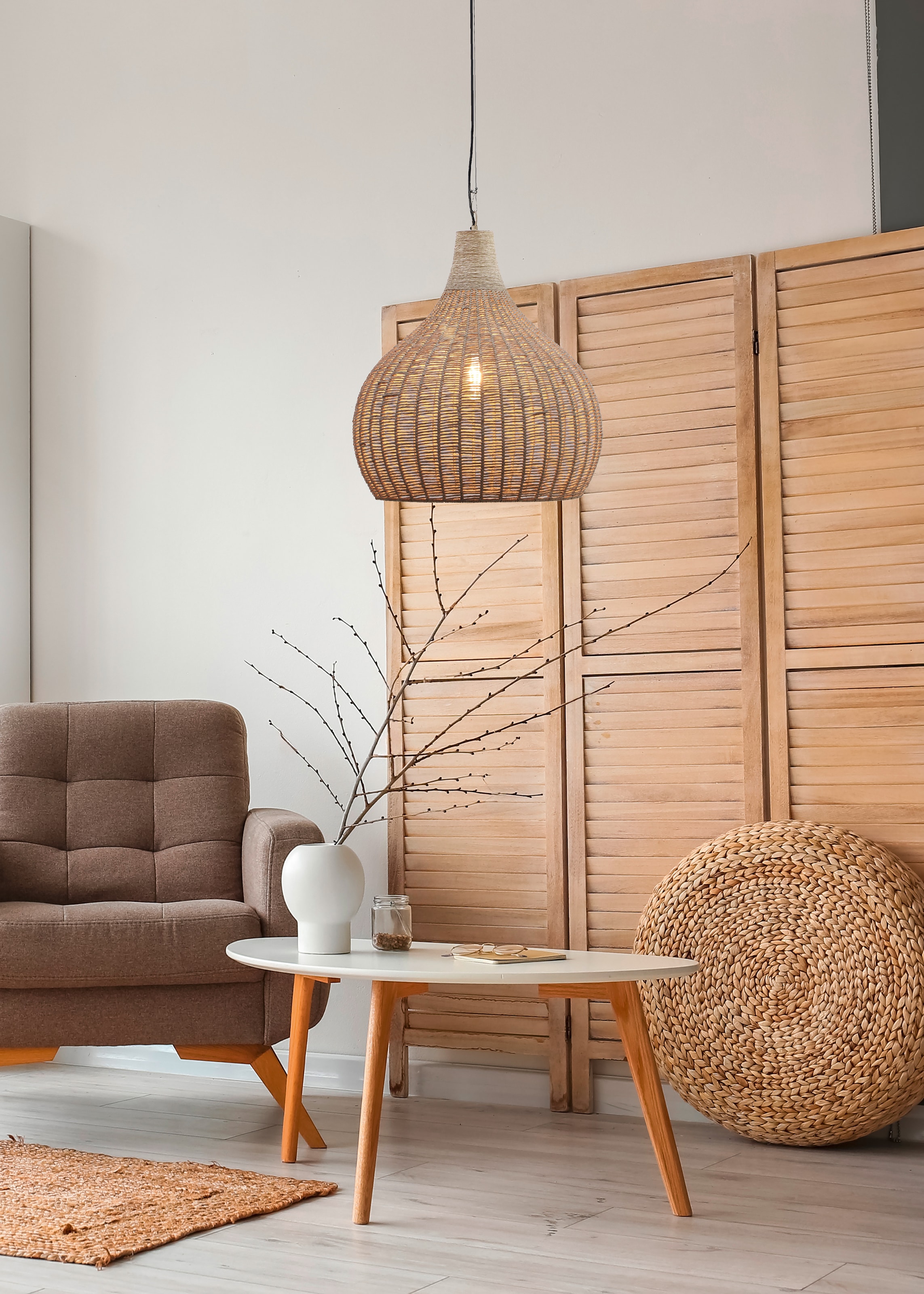 TRIO Leuchten Pendelleuchte »JANNE, große Hängelampe mit Juteschirm Korb Optik Ø 54cm Höhe 183 cm« E27 1 Stk. warmweiß - kaltweiß exkl 1x E27 max 10W, Hängeleuchte Küche Schlafzimmer Esszimmer