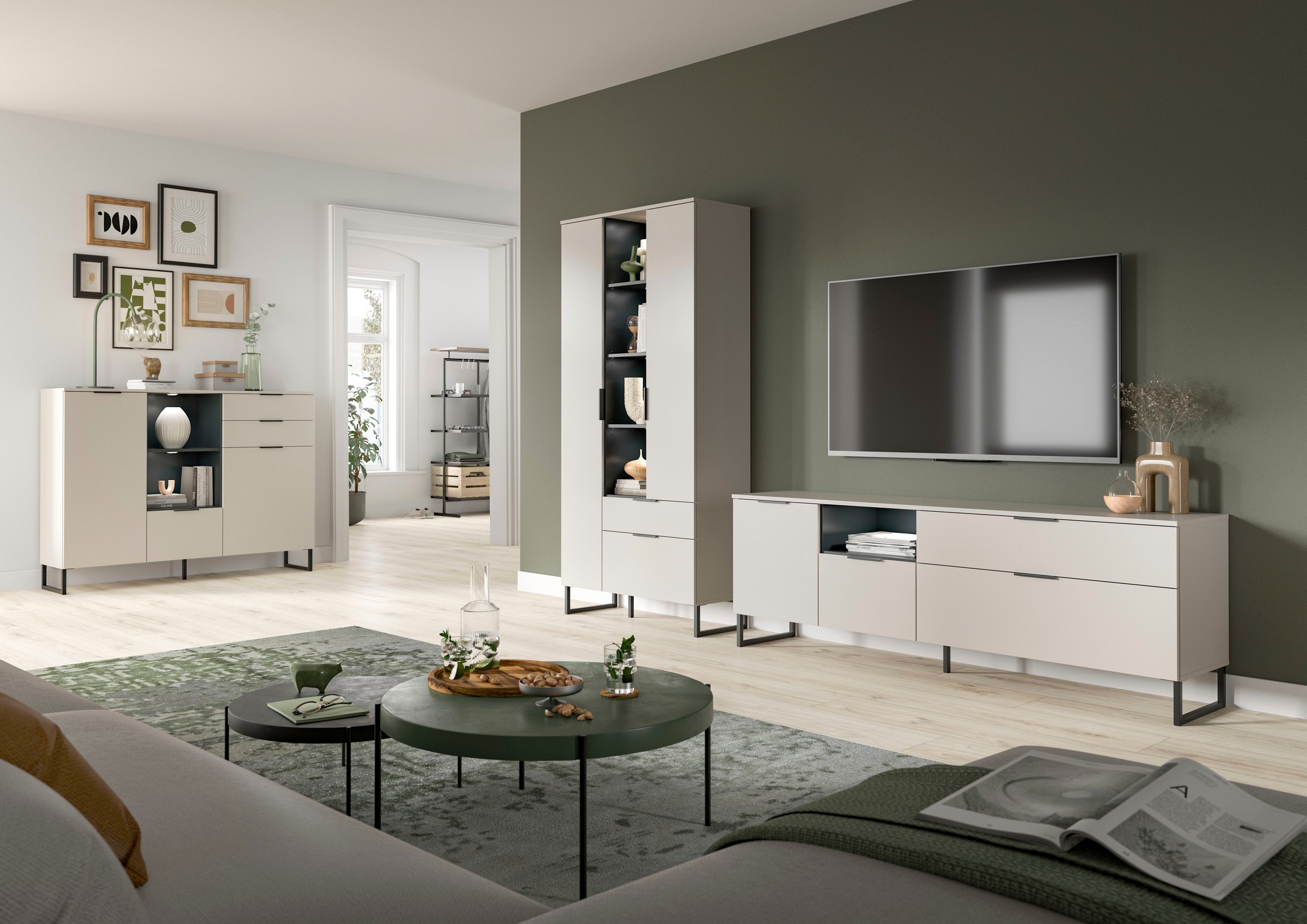 Home affaire Wohnwand "ADIO, Breite 290 cm, 2-teiliges Set, mit Metall-Kufe günstig online kaufen