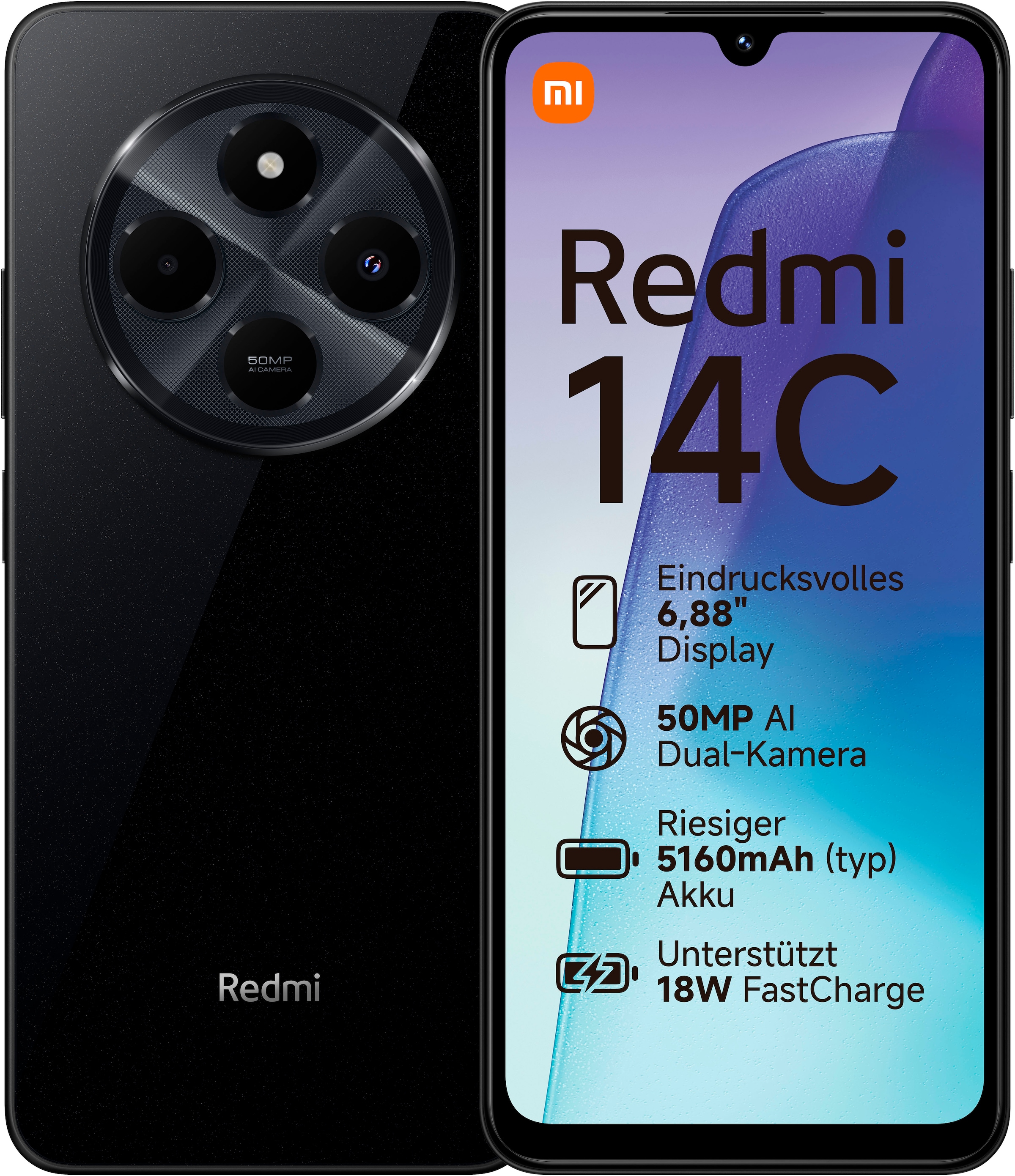 Smartphone »Redmi 14C«, midnight black, 128 GB Speicherplatz