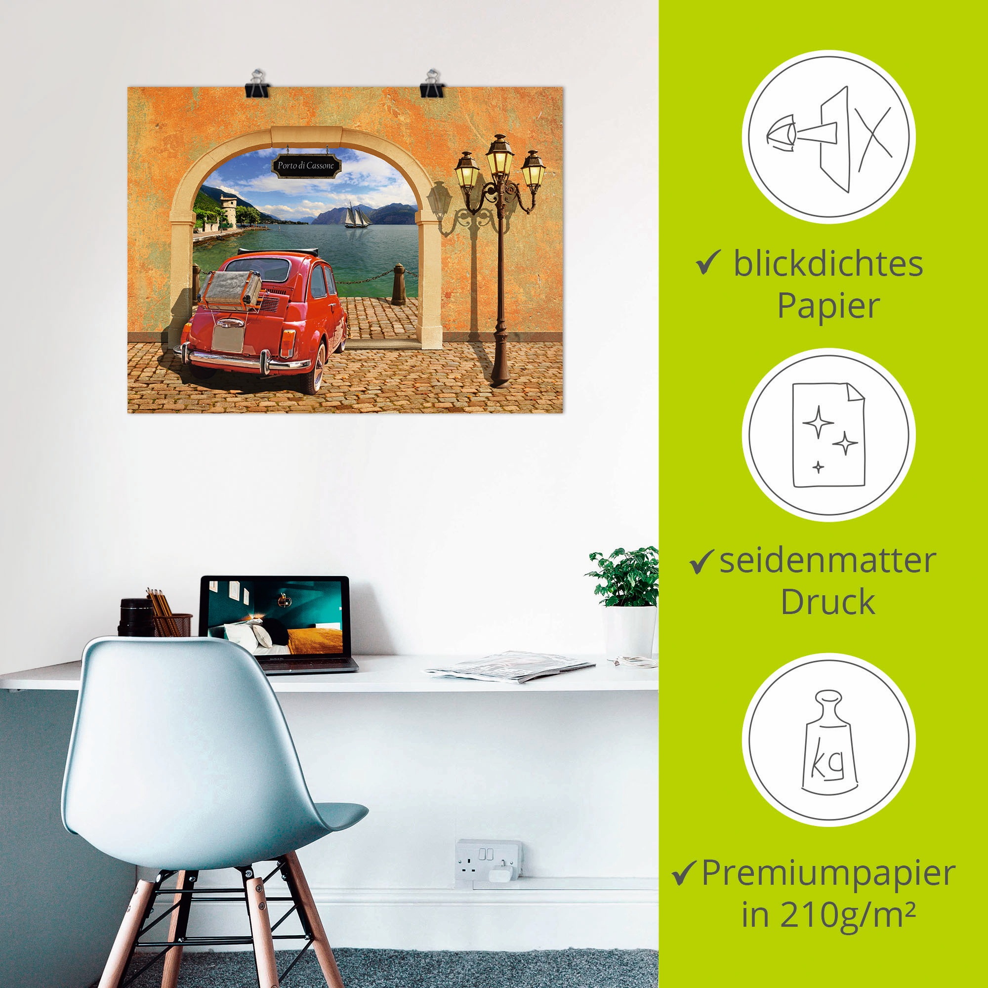 Artland Wandbild »Kleiner italienischer Hafen«, Auto, (1 St.), als Leinwandbild, Poster in verschied. Größen