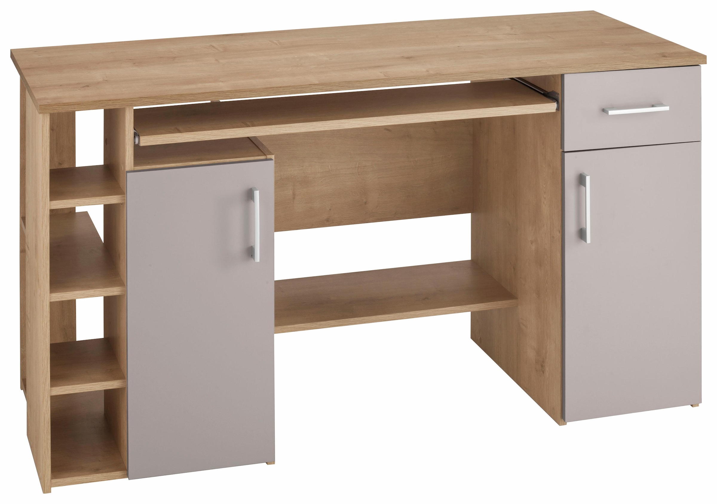 VOGL Möbelfabrik Schreibtisch »Tim mit seitlich offenen Fächern & Tastaturauszug,«, Druckerablage, 1 Schublade, Breite 138 cm, Made in Germany