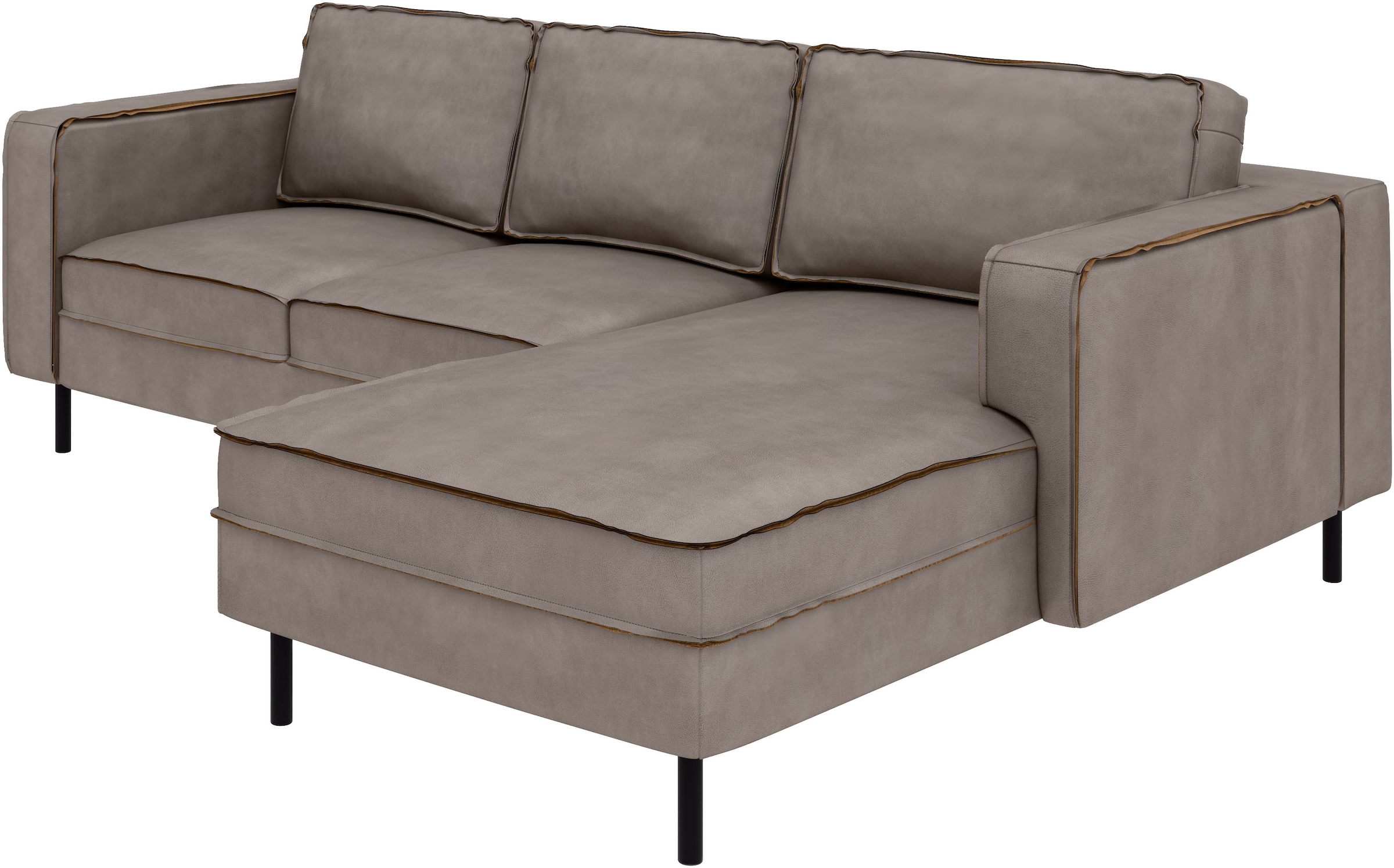 Places of Style Ecksofa »Watkins, wahlweise mit Schlaffunktion/Bettkasten, moderne offene Naht«, Recamiere beidseitig montierbar, L-Form, Breite 232 cm