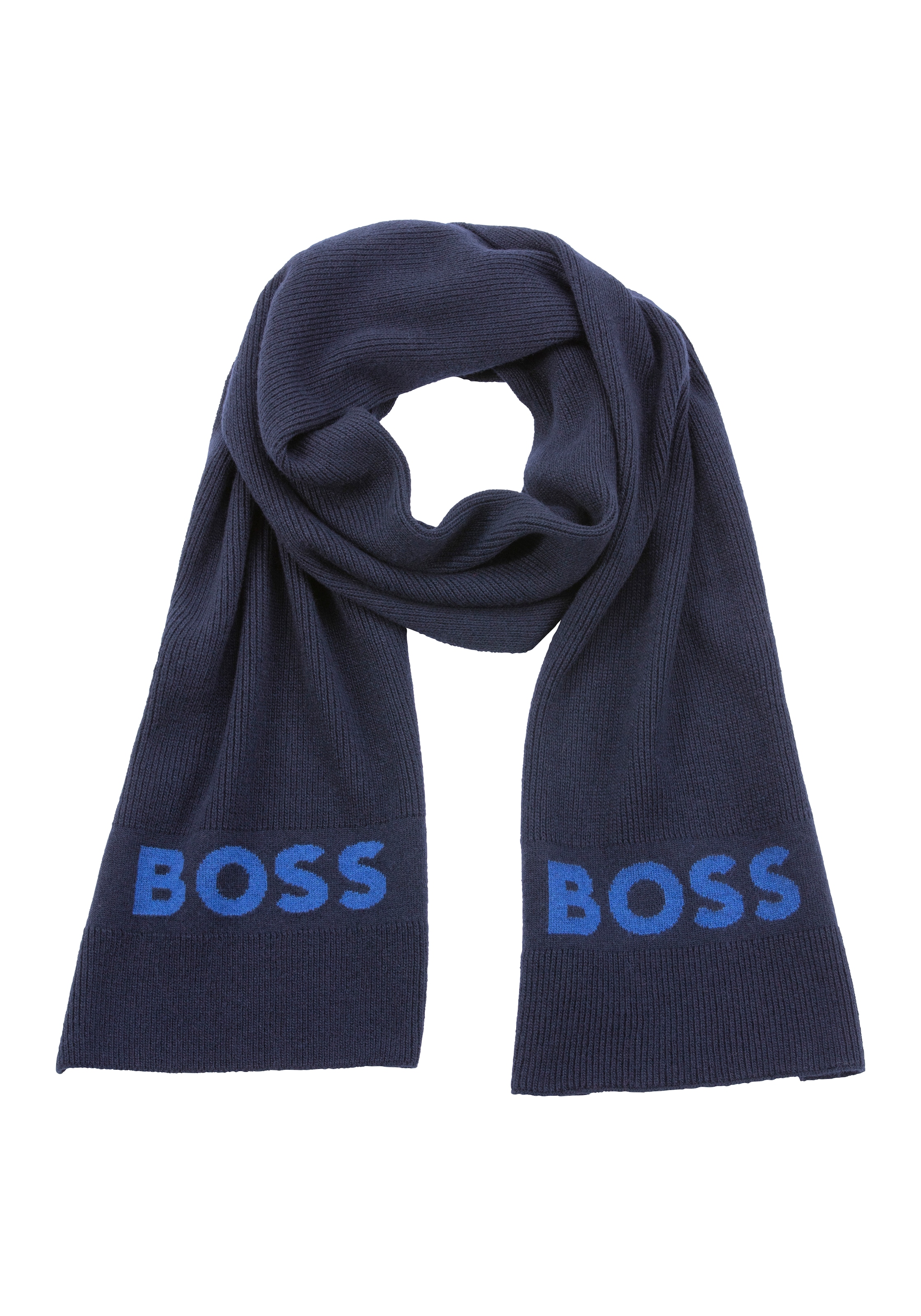 BOSS Strickschal "Elio Scarf", aus Rippenstrick, Jaquard-Logo günstig online kaufen