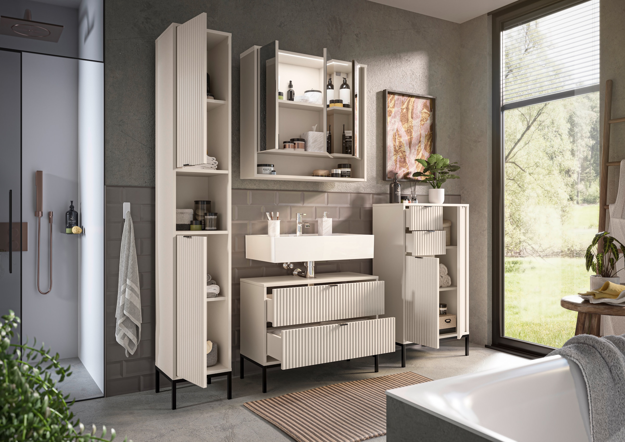 BASIC by Balculina Spiegelschrank »Lucera BxHxT 80x75x20 cm« 1 Stk. tlg. Breite 80cm, LED-Beleuchtung kaltweiß