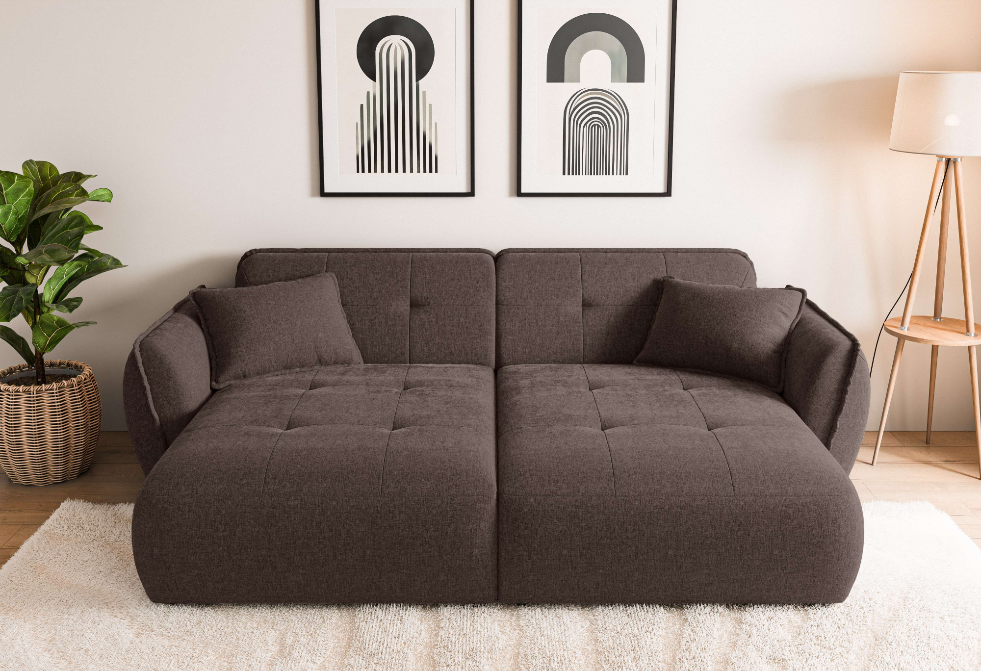 Home affaire Big-Sofa "MIRELDA Design-Sofa mit Steppungen, extra tief, Breite 251 cm" Sitztiefe 123cm, elegant und bequem, 2 Zierkissen, belastbar bis 480kg