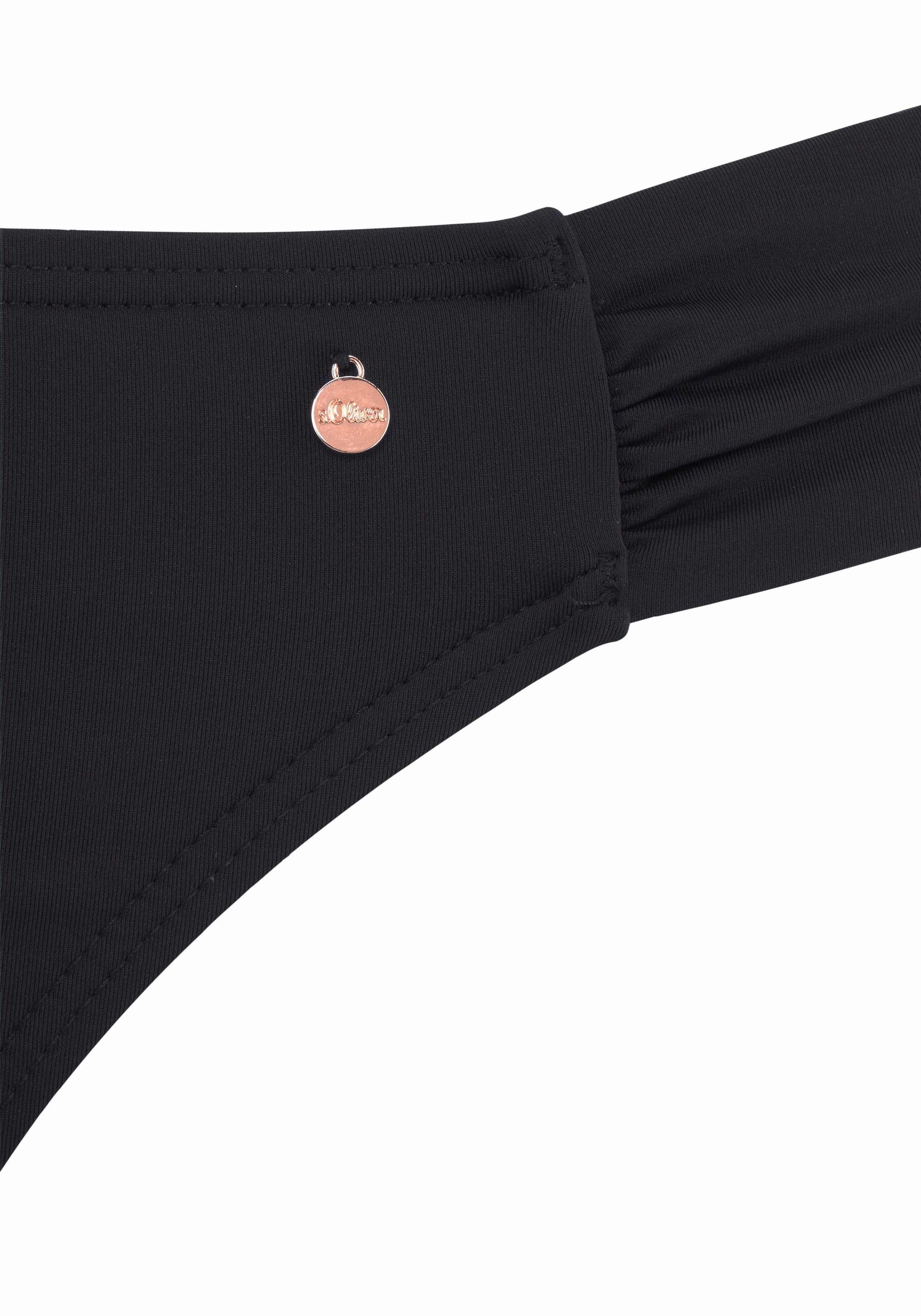 Bügel-Bandeau-Bikini S.OLIVER, Damen, Gr. 38, Cup D, schwarz, Recycling-Polyamid, unifarben, Bikini-Sets, mit Raffung 3