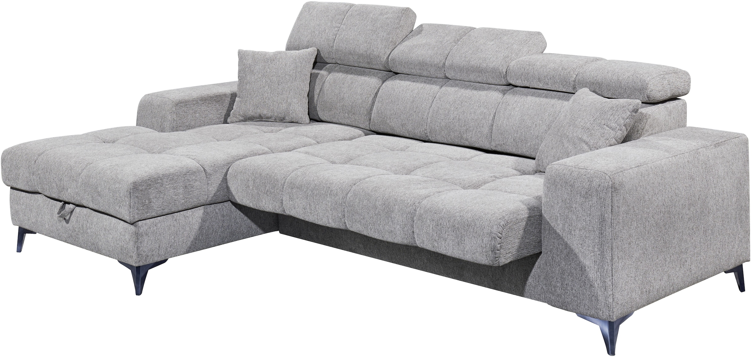 ED EXCITING DESIGN Ecksofa »Sydney L-Form mit Bettfunktion, Bettkasten, Kopfteilverstellung«, motorischer Sitztiefenverstellung, USB-Port & 2 Zierkissen
