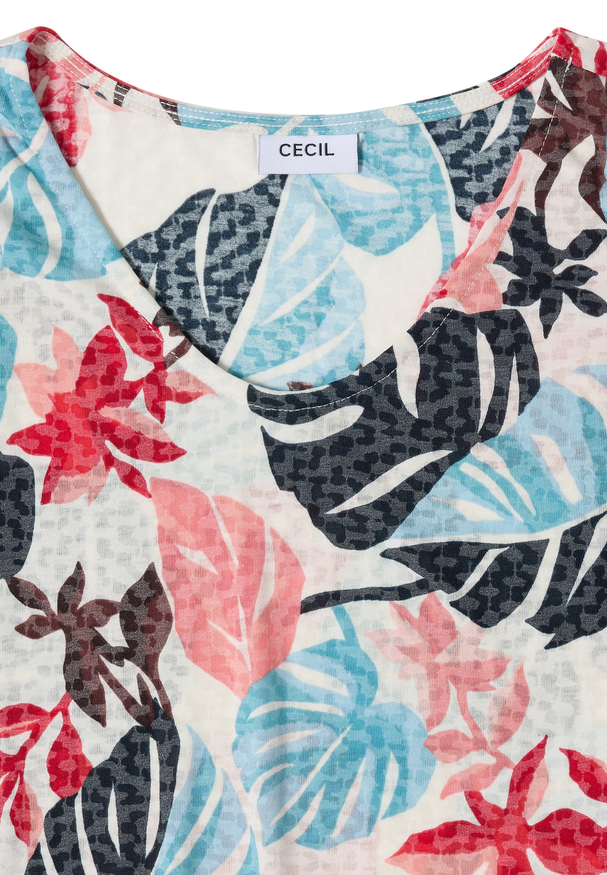 Cecil Kurzarmshirt Sommershirt in Ausbrenner-Optik/mit floralem Print
