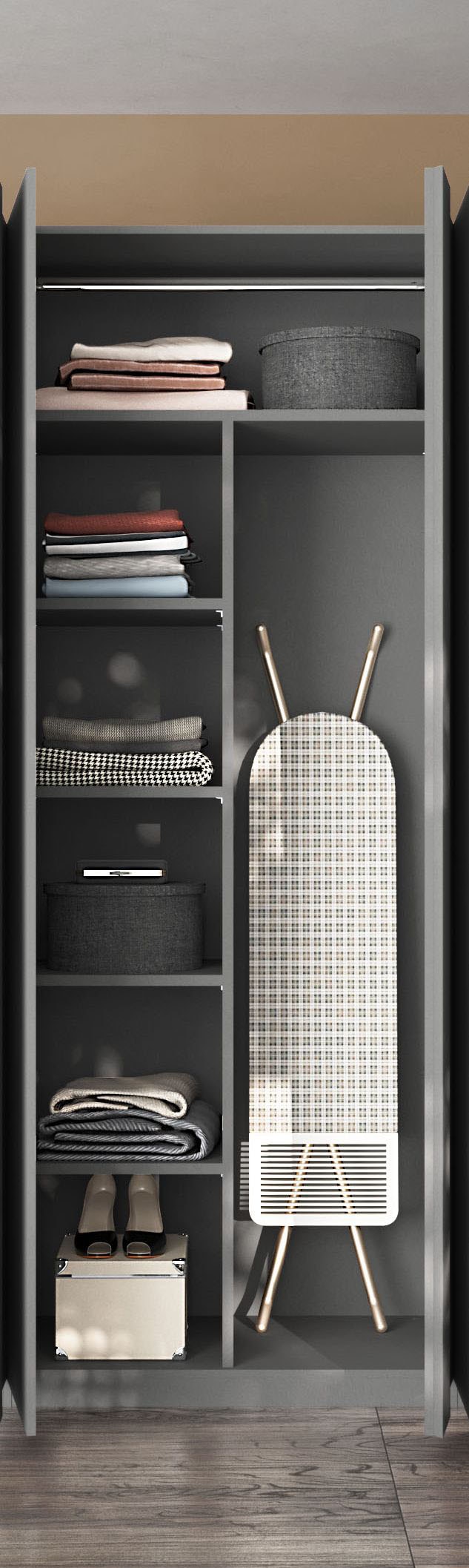 INOSIGN Inneneinteilung »Jupiter – Steingrau, B45×H193 cm, 4 Böden B43 cm für Stauraum« + 1 Kleiderstange B43 cm, Zubehör für Drehtürenschrank Jupiter