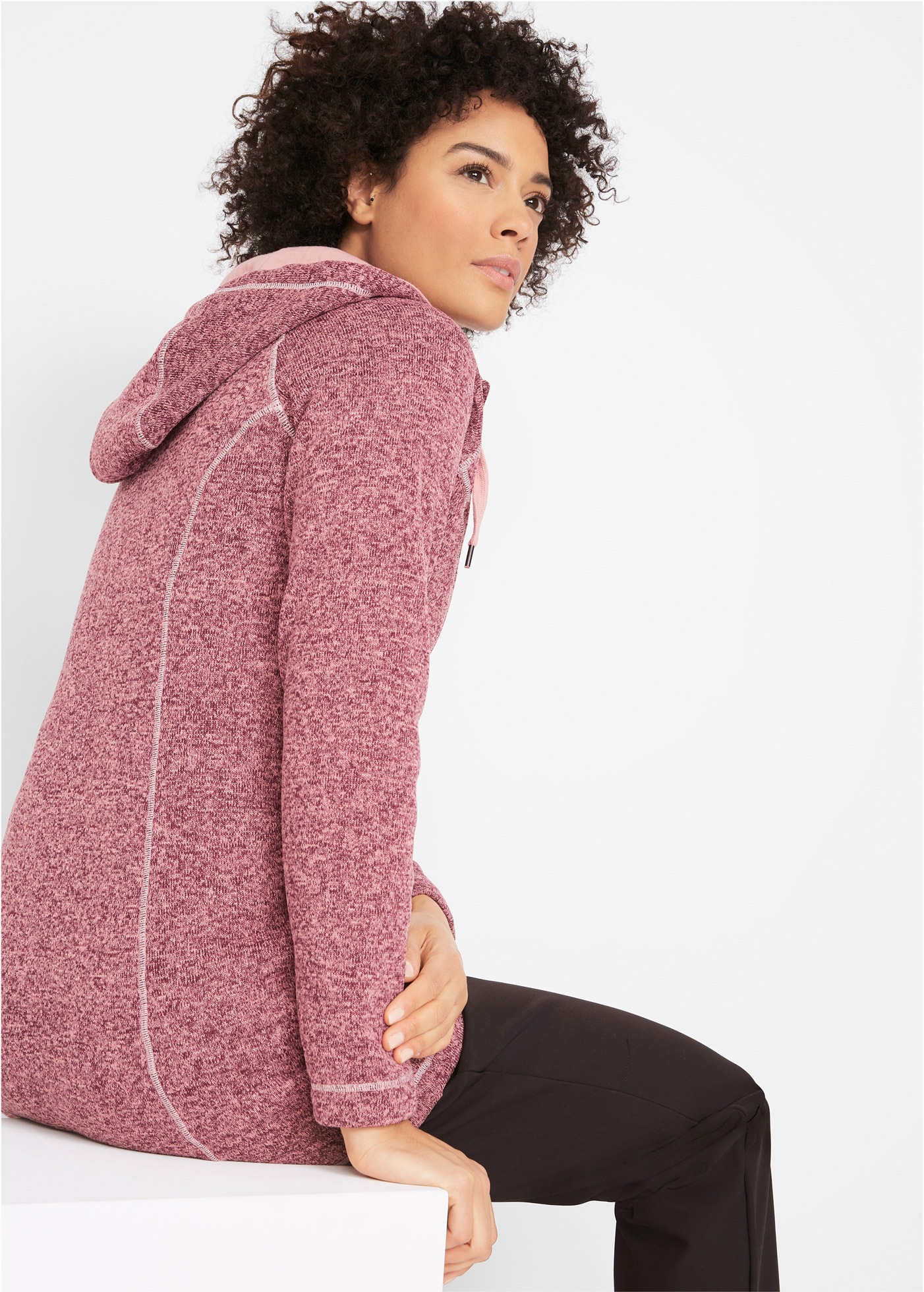 bonprix Strickfleecejacke mit Kapuze mit Kapuze mit Kordelzug, Reißverschlu günstig online kaufen