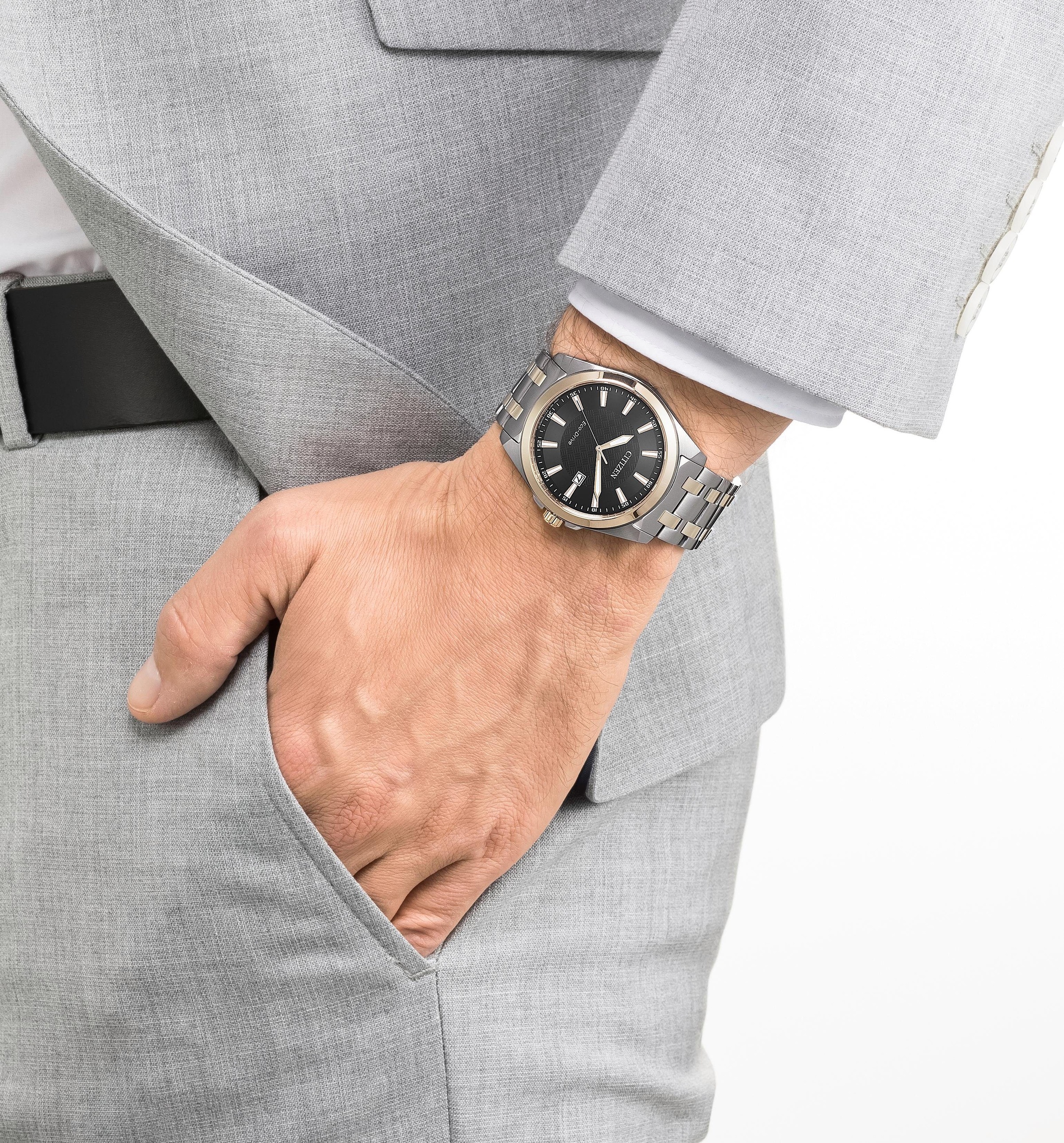 Citizen Solaruhr, Armbanduhr, Herrenuhr, Datum, Saphirglas, Edelstahlarmband