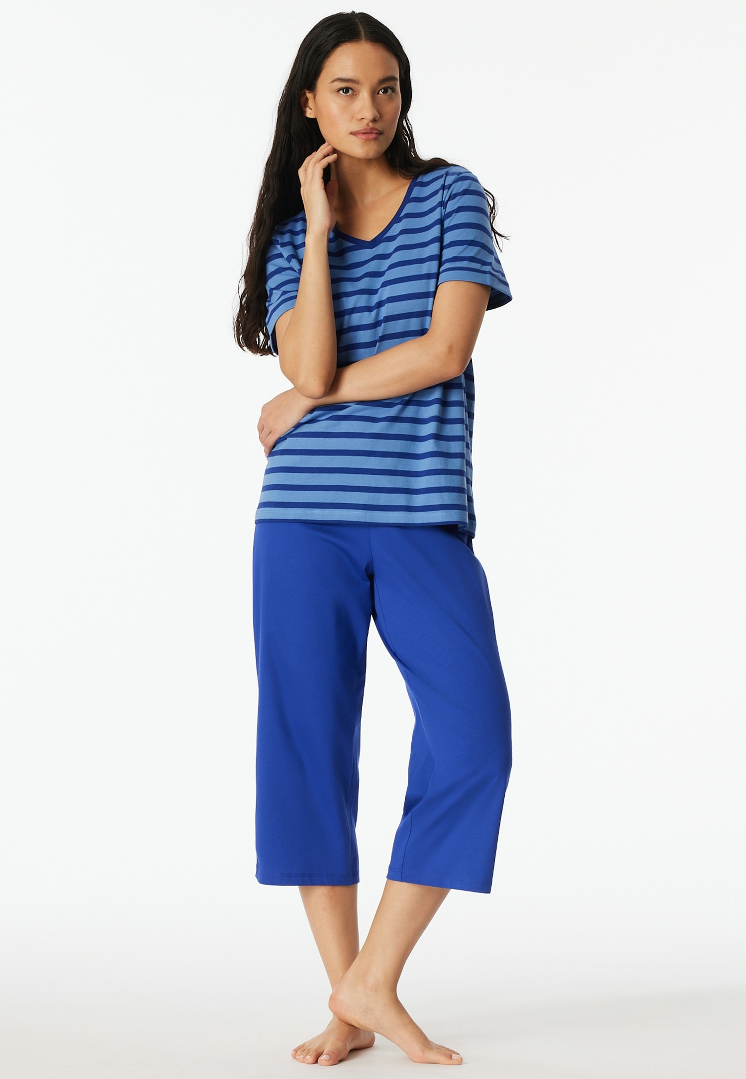 Schiesser Schlafanzug "Casual Essentials" mit modisch umgeschlagenen Ärmeln günstig online kaufen