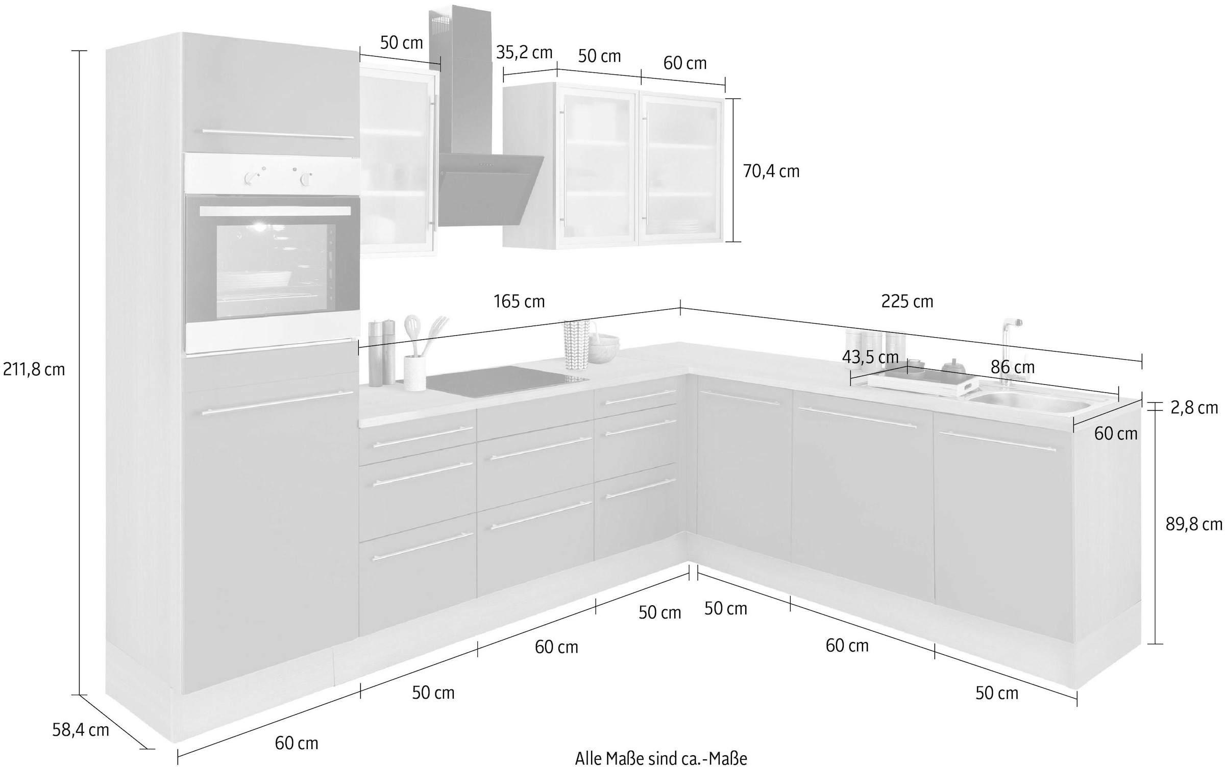 OPTIFIT Winkelküche »Bern«, Stellbreite 285x225 cm, wahlweise mit E-Geräten