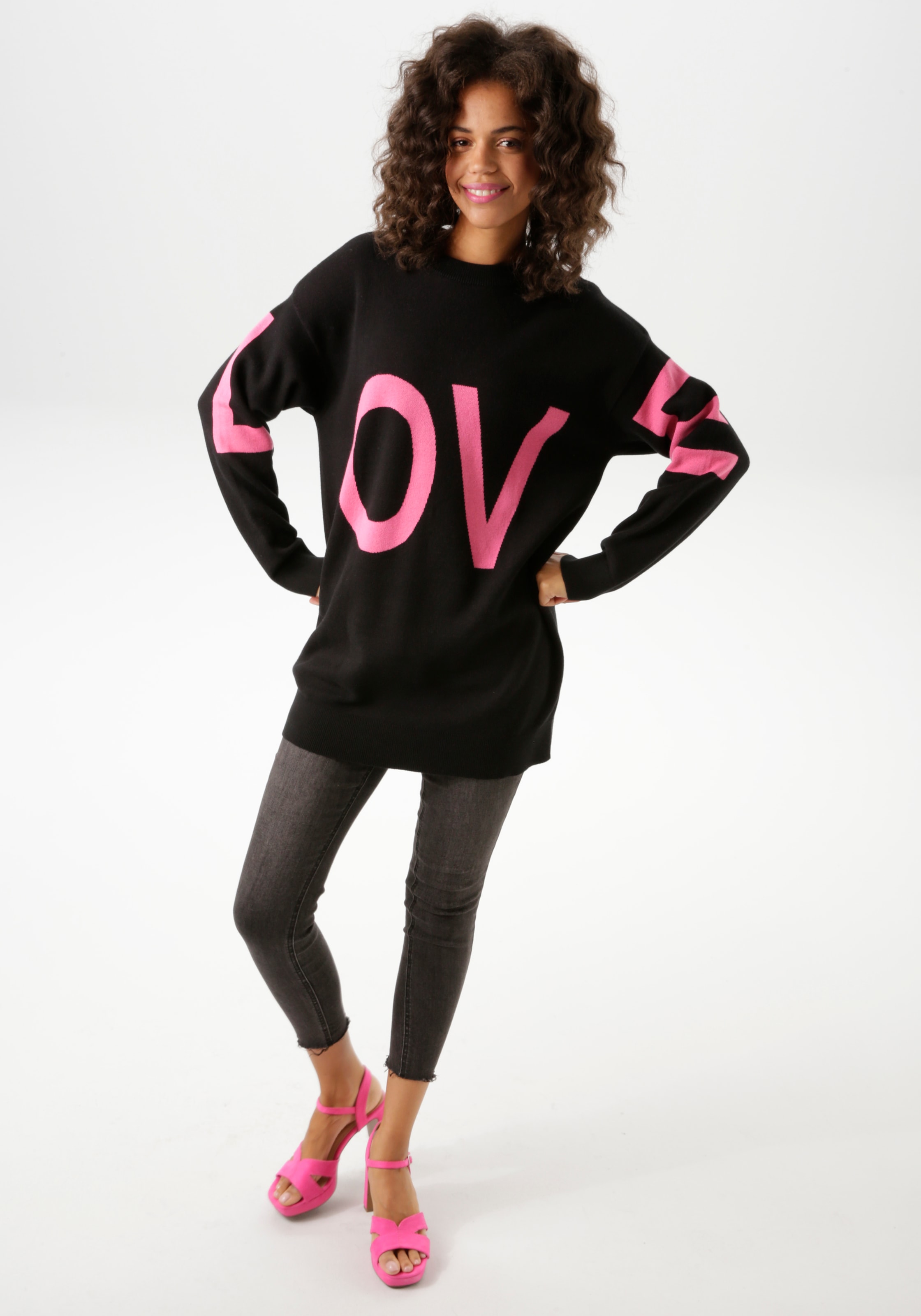 Aniston CASUAL Strickpullover, mit eingestricktem LOVE-Schriftzug - NEUE KOLLEKTION