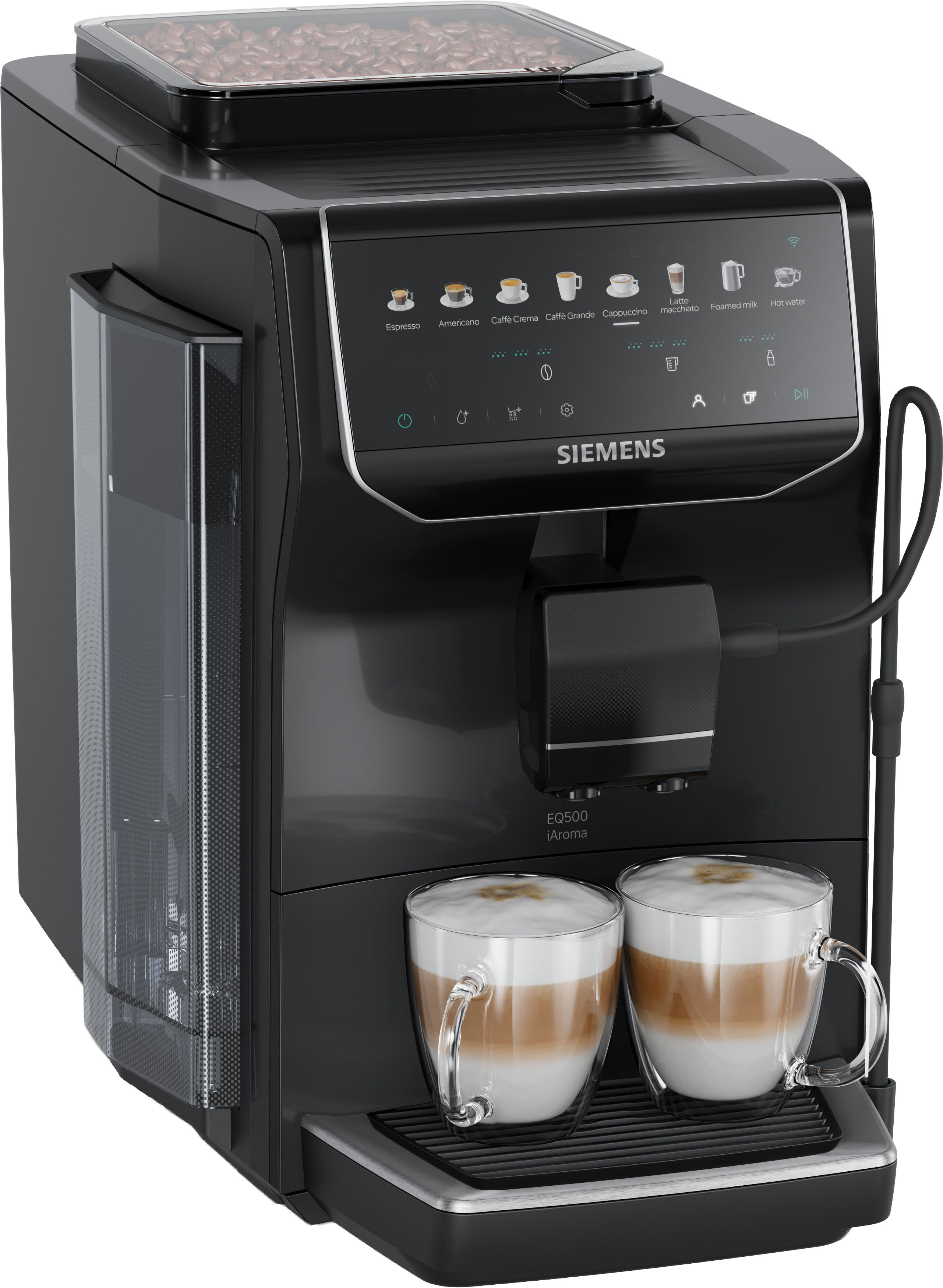 SIEMENS Kaffeevollautomat "EQ500 TP553E09, Doppeltassenfunktion, 41 Getränke, einfache Reinigung" Keramikmahlwerk, entnehmbare Brüheinheit, Steuerung per App, Schwarz
