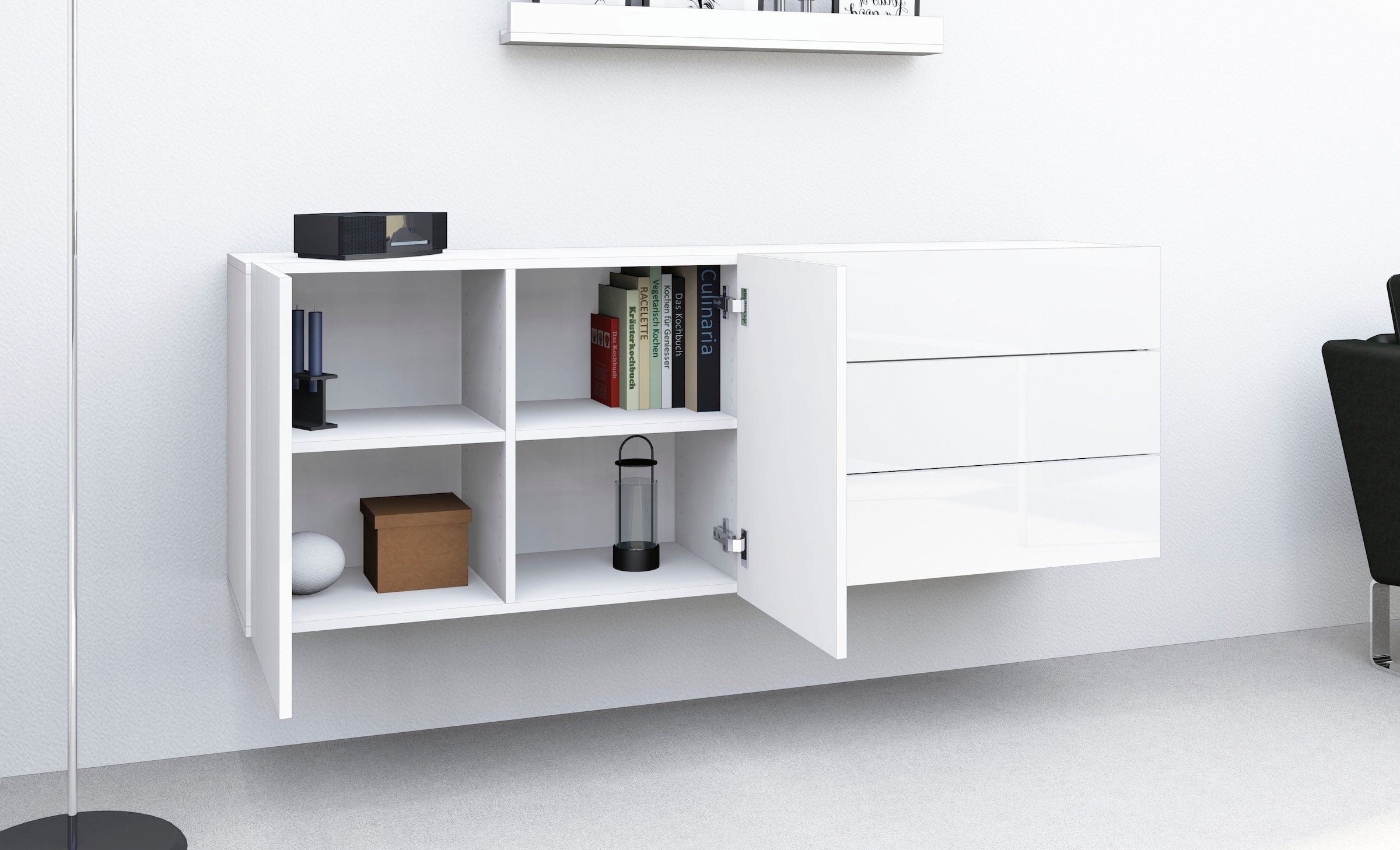borchardt Möbel Sideboard »Sophia, Hängeschrank mit 2 Türen, 3 Schubkästen, Breite 152 cm« grifflose Optik, viel Stauraum, verstellbare Böden
