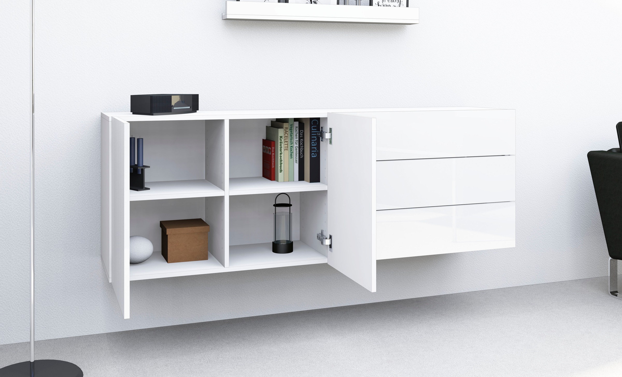 borchardt Möbel Sideboard "Sophia, Hängeschrank mit 2 Türen, 3 Schubkästen, Breite 152 cm" grifflose Optik, viel Stauraum, verstellbare Böden