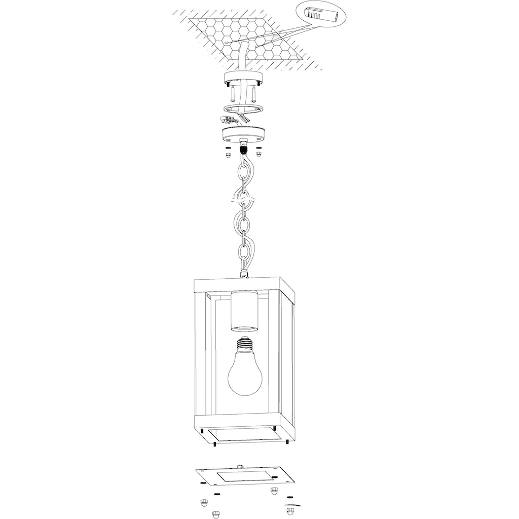 EGLO Außen-Deckenleuchte »ALAMONTE 1«, E27, schwarz / L15 x H128,5 x B15 cm / exkl. 1 x E27 (je max. 60W) / Außenlampe - IP44 spritzwassergeschützt - Balkon - Garten - Eingangsbereich - Vintage - Retro - Rustikal - Hängelampe - witterungsbeständig