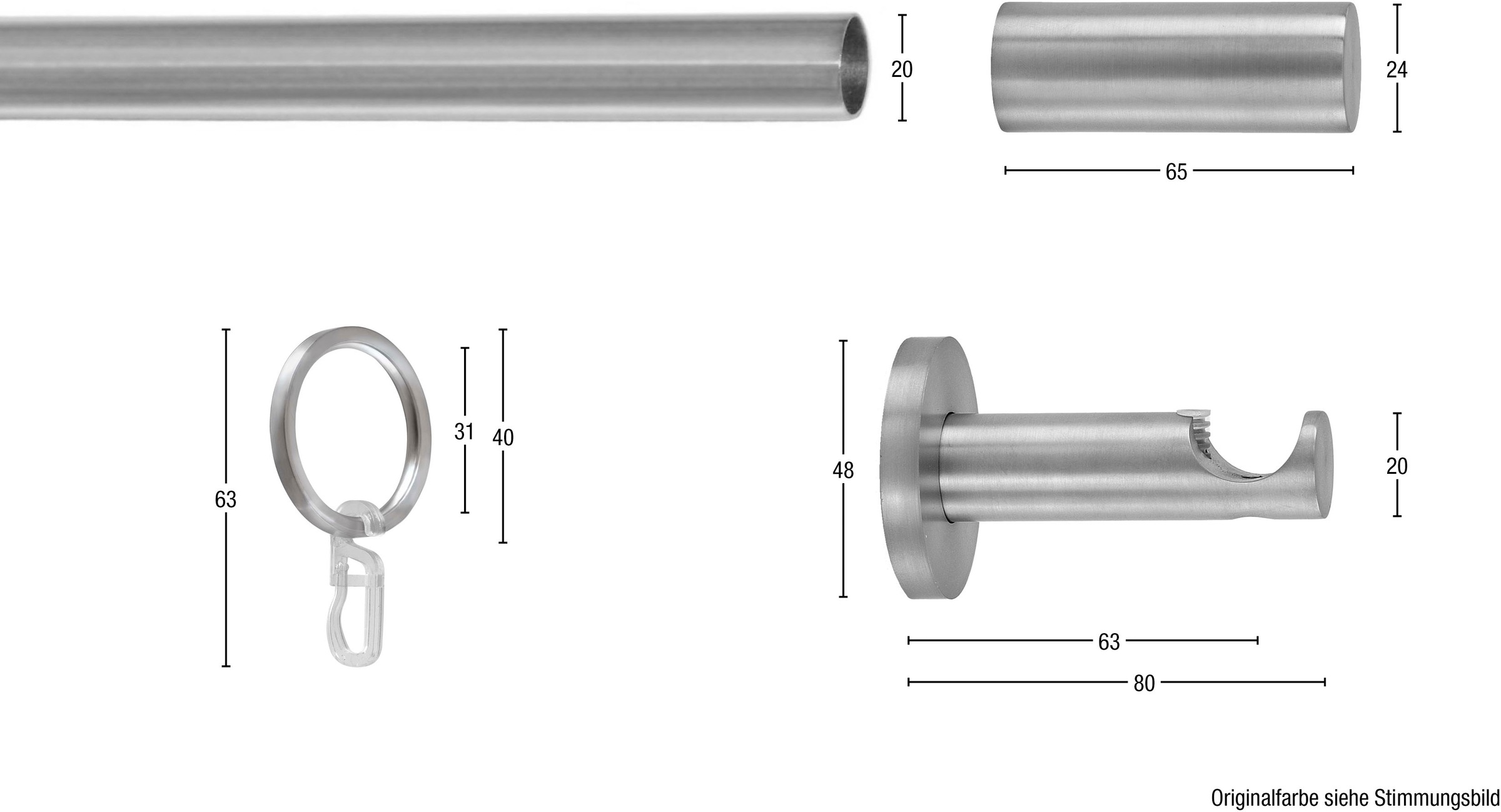 Thumbnail - GARESA Gardinenstange "EASY" Ø 20 mm 1 läufig-läufig Wunschmaßlänge Vorhanggarnitur, verlängerbar, Wandmontage, Aluminiu...