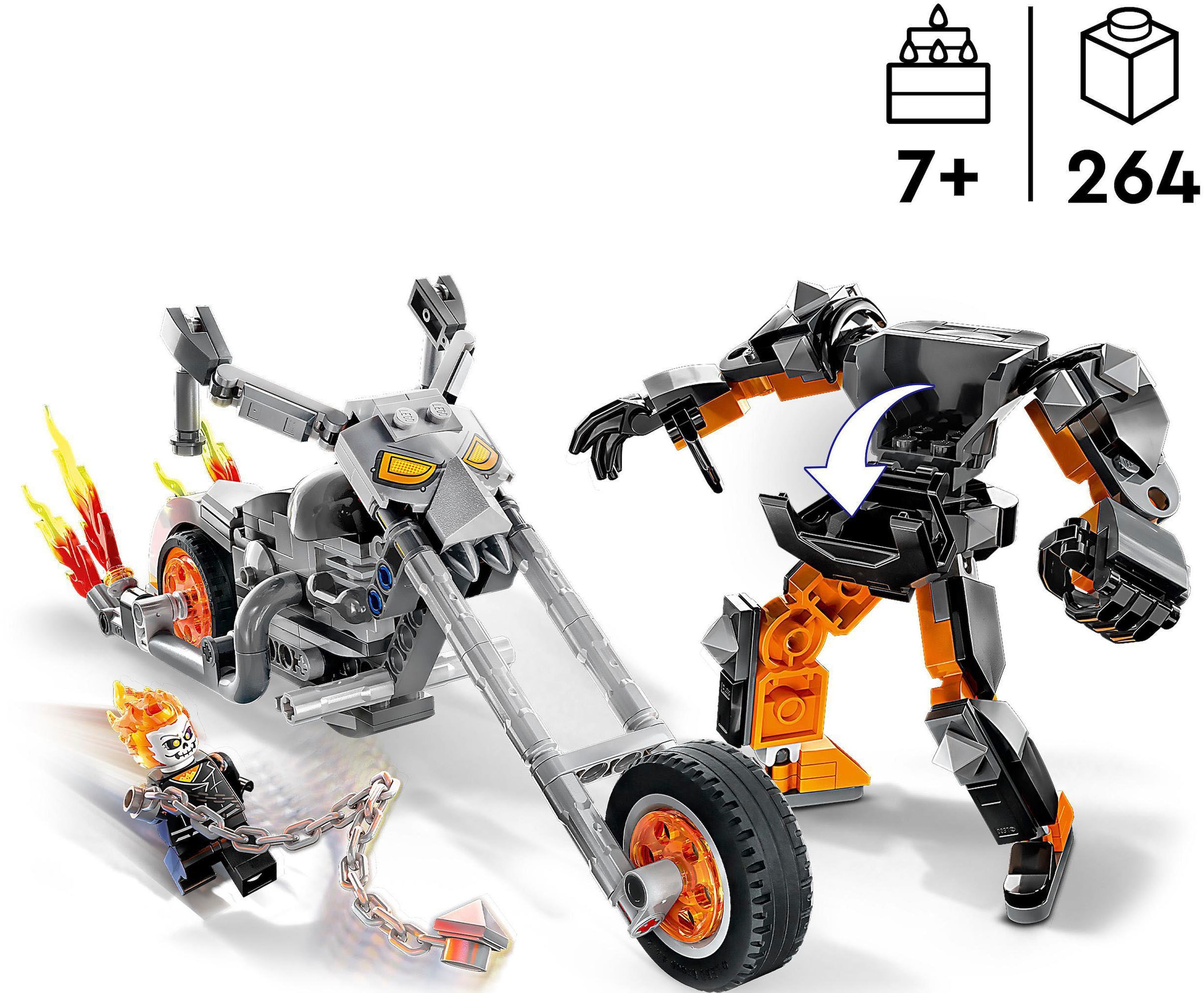 LEGO® Konstruktionsspielsteine »Ghost Rider mit Mech & Bike (76245), LEGO® Marvel«, (264 St.), Made in Europe