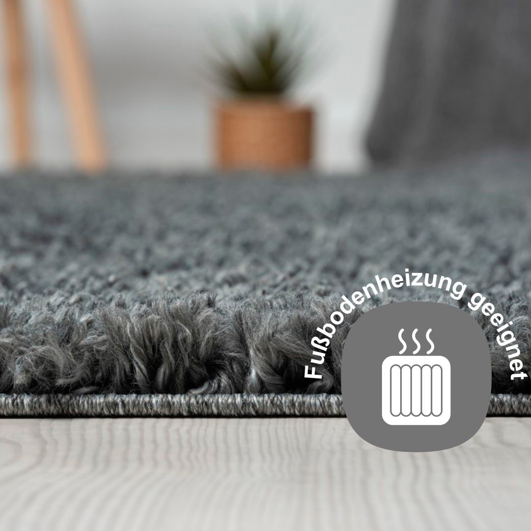 my home Hochflor-Bettumrandung »Banji«, (3 tlg.), Uni Farben, weich und flauschig, auch als Läufer & in rund erhältlich