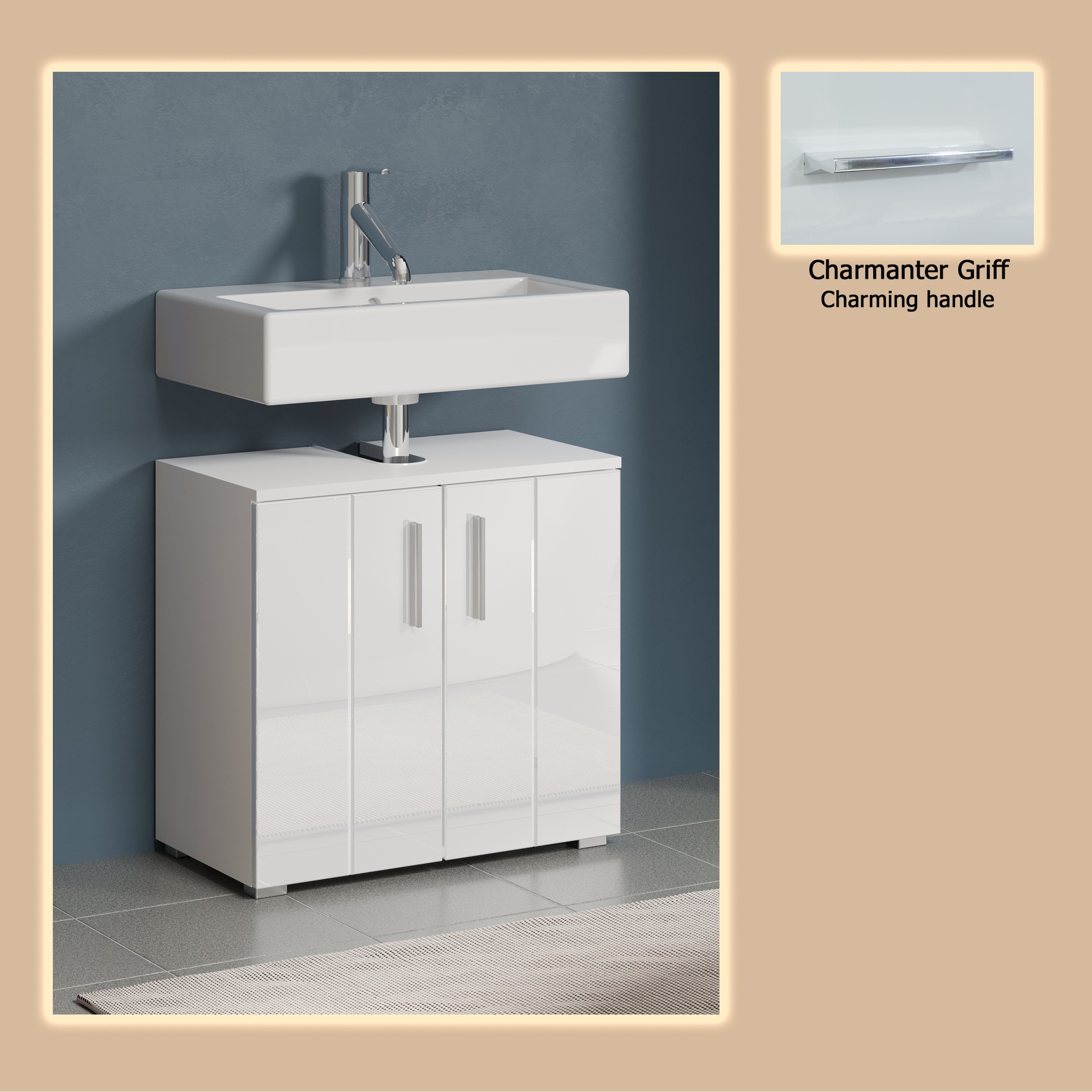 welltime Waschbeckenunterschrank »Prag«, (1 St.), Waschbeckenunterschrank mit 2 Türen - (B/T/H) 60/34/58 cm