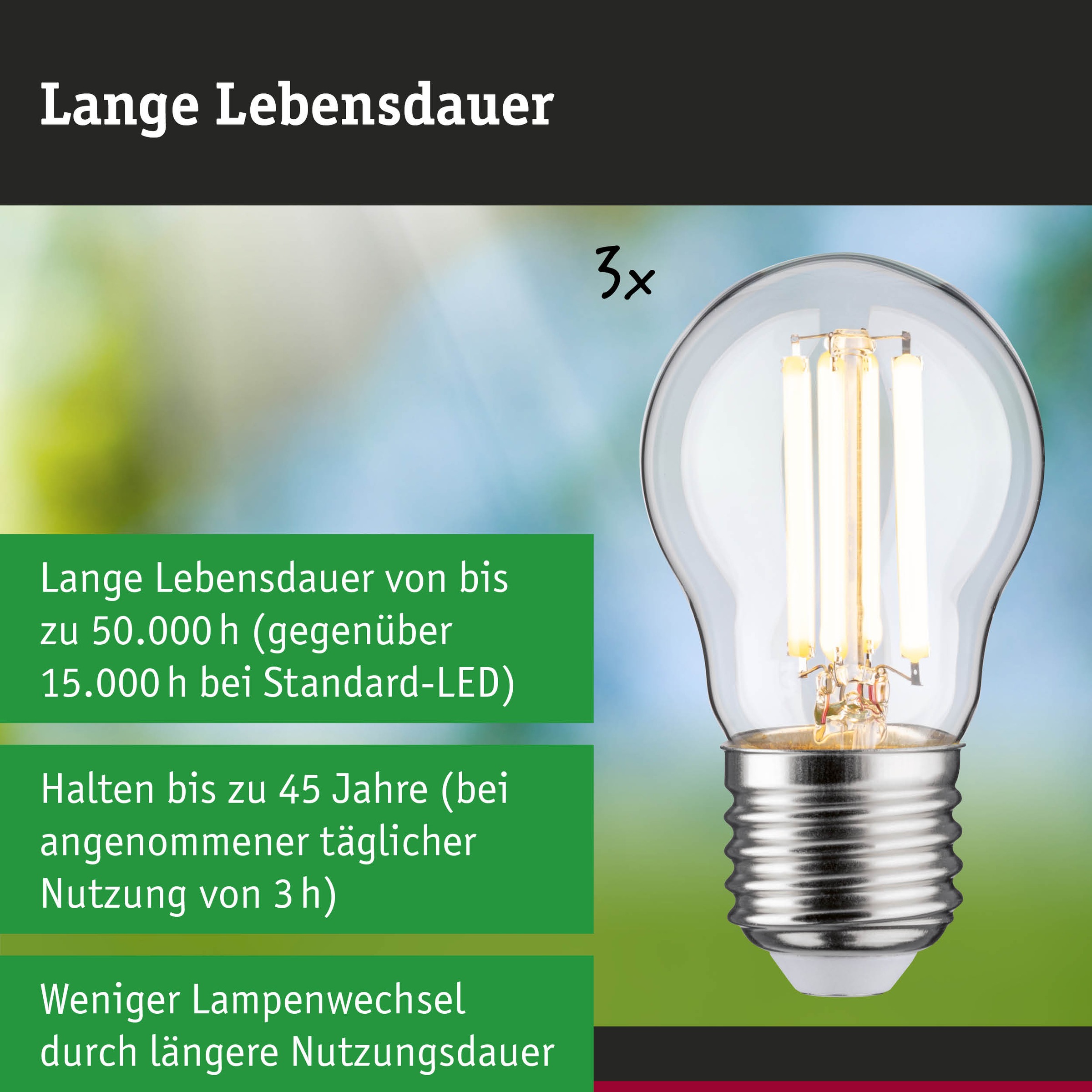 Paulmann LED-Leuchtmittel »Efficient-Line 3er-Pack Tropfen 525lm 2,5W 3000K klar 230V« E27 3 Stk. Warmweiß