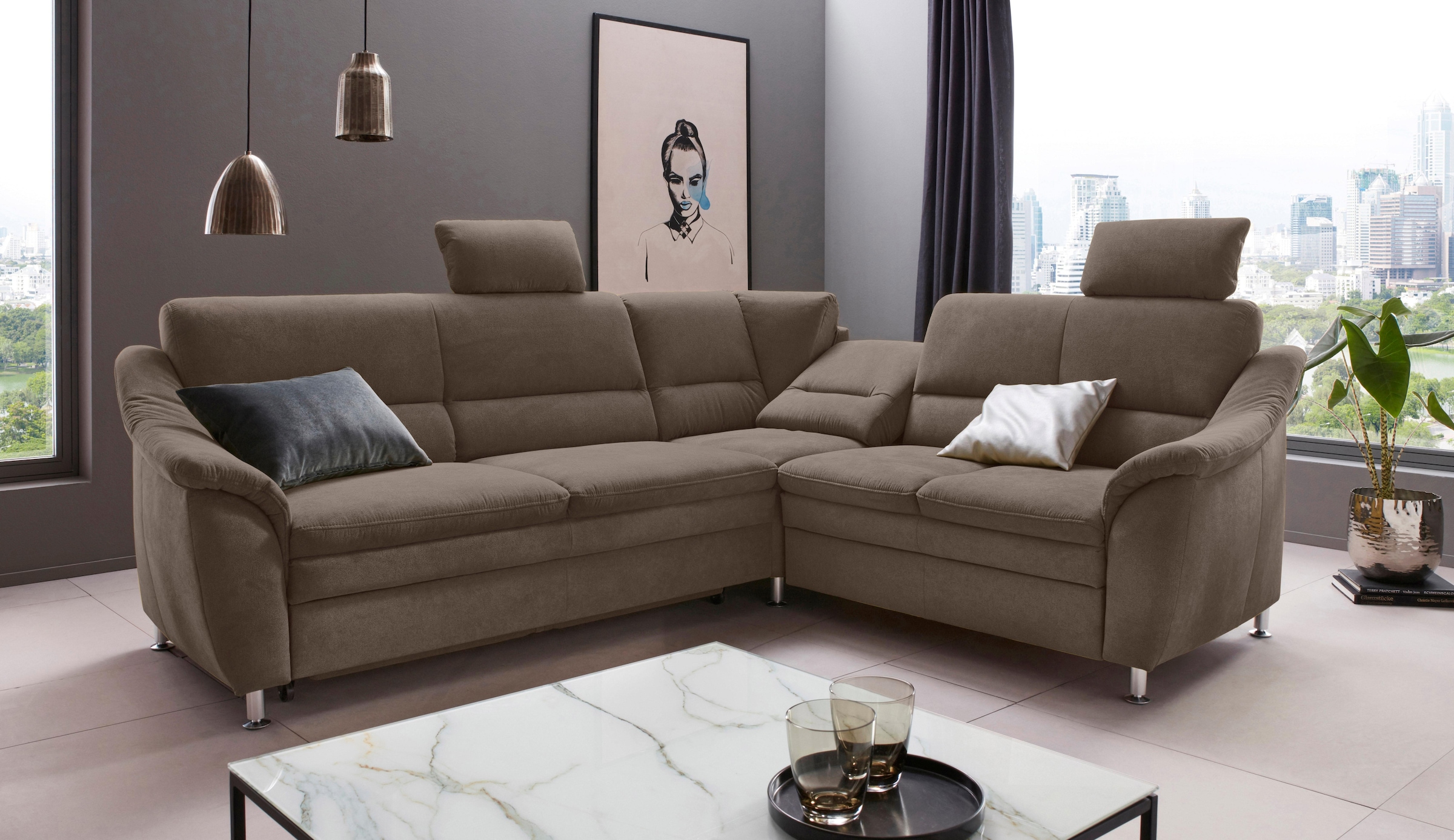 Places of Style Ecksofa "Cardoso L-Form", Federkern, wahlweise mit Bett, Sc günstig online kaufen