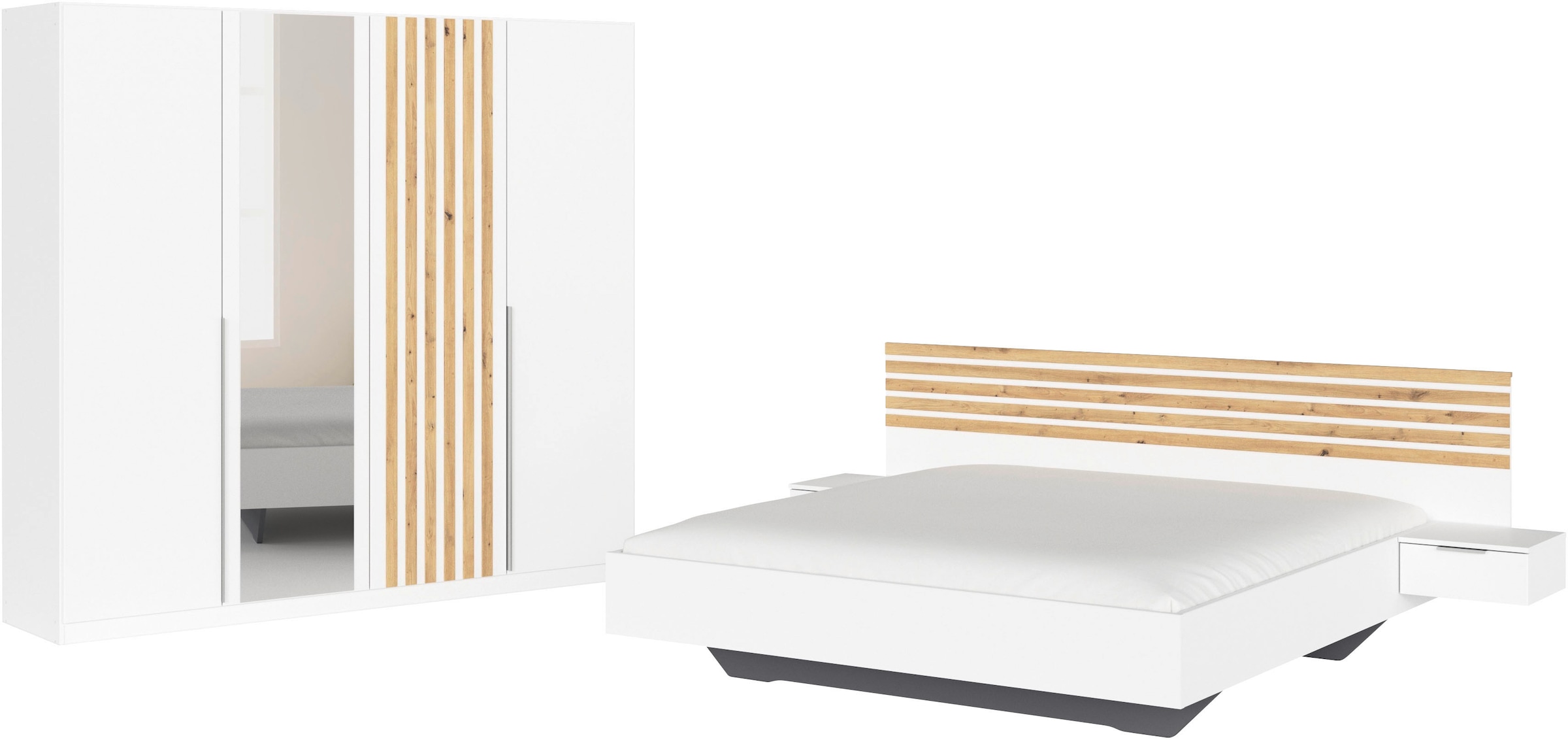 rauch Schlafzimmer-Set "Komplettzimmer Komplett Set Schrank 226 cm Bett 160/180 cm LAMELLA" Set, 3 verschiedene Ausstattungen BASIC/CLASSIC/PREMIUM (inkl. SOFT-CLOSE), 4 tlg. tlg.