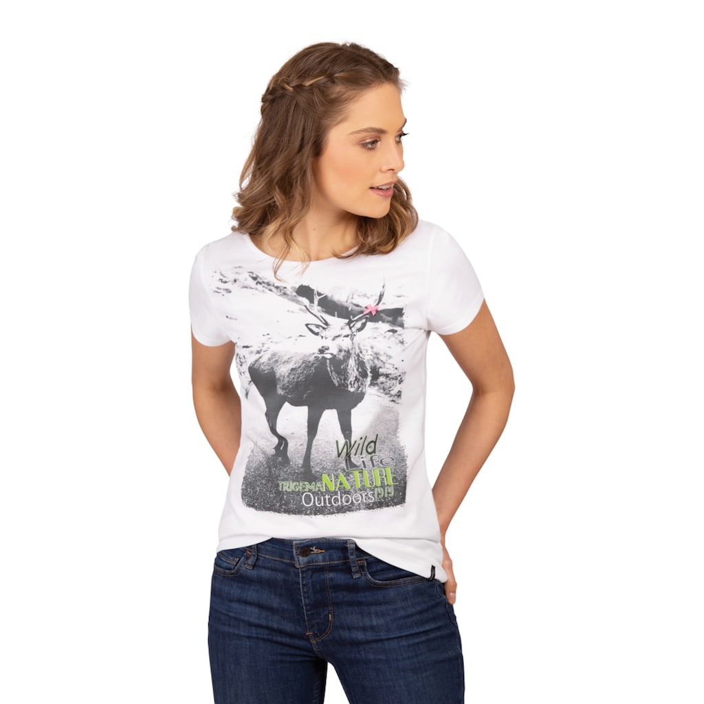 Trigema T-Shirt »TRIGEMA T-Shirt mit Hirsch-Motiv und Schleifchen« Trigema T-Shirt »TRIGEMA T-Shirt mit Hirsch-Motiv und Schleifchen«