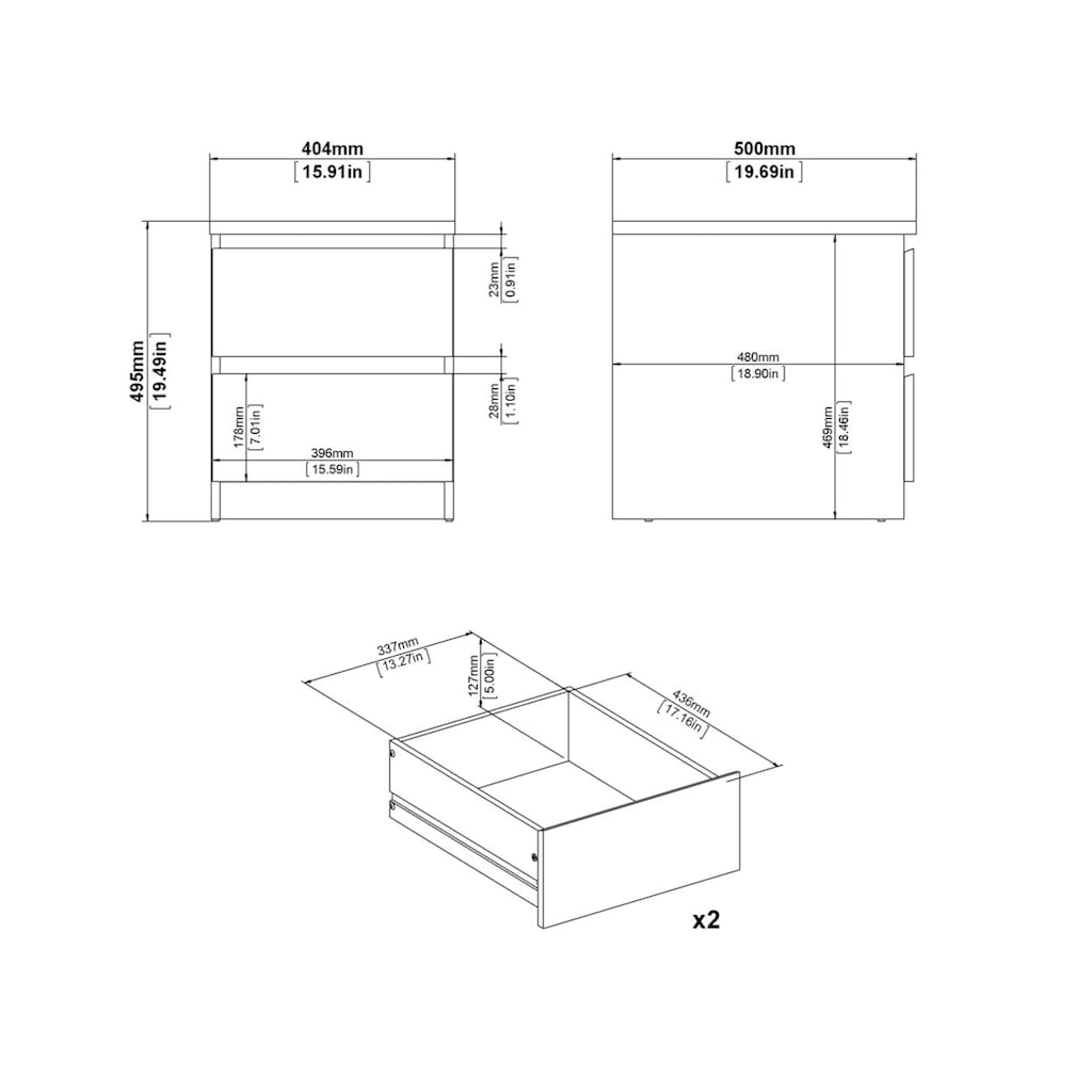 Home affaire Nachttisch, Eleganter Nachttisch mit 2 Schubladen