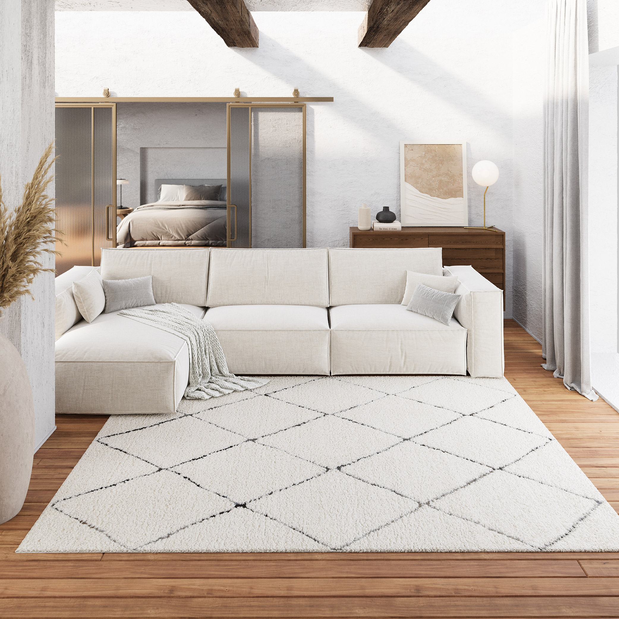 Wecon home Hochflor-Teppich "STUDIO two" rechteckig 35 mm Höhe weicher und kuscheliger Flor, Wohnzimmer, Shaggy, im Berber-Stil